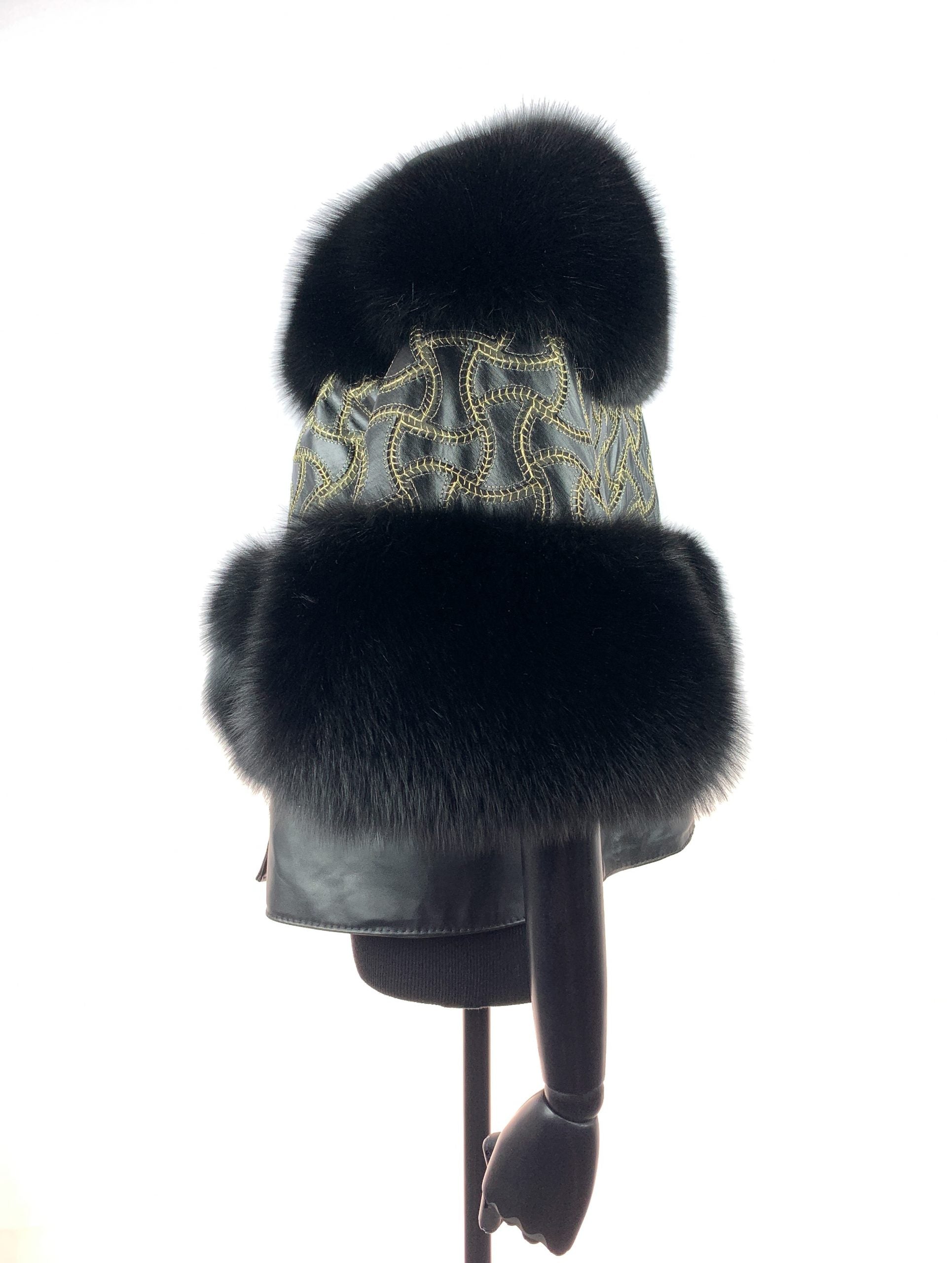 Black fox with gold embroided fabric with leather inserts - Donna