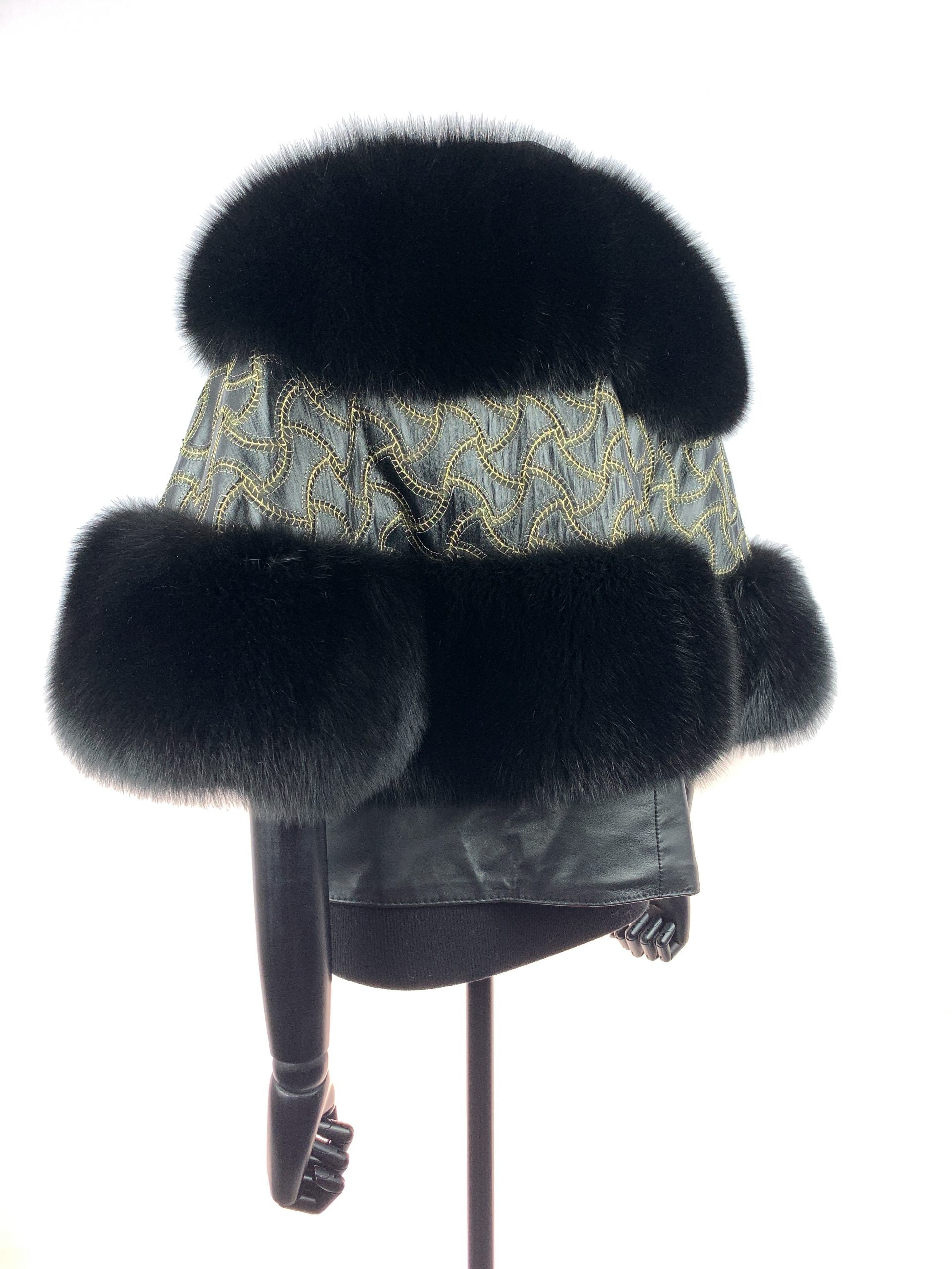 Black fox with gold embroided fabric with leather inserts - Donna