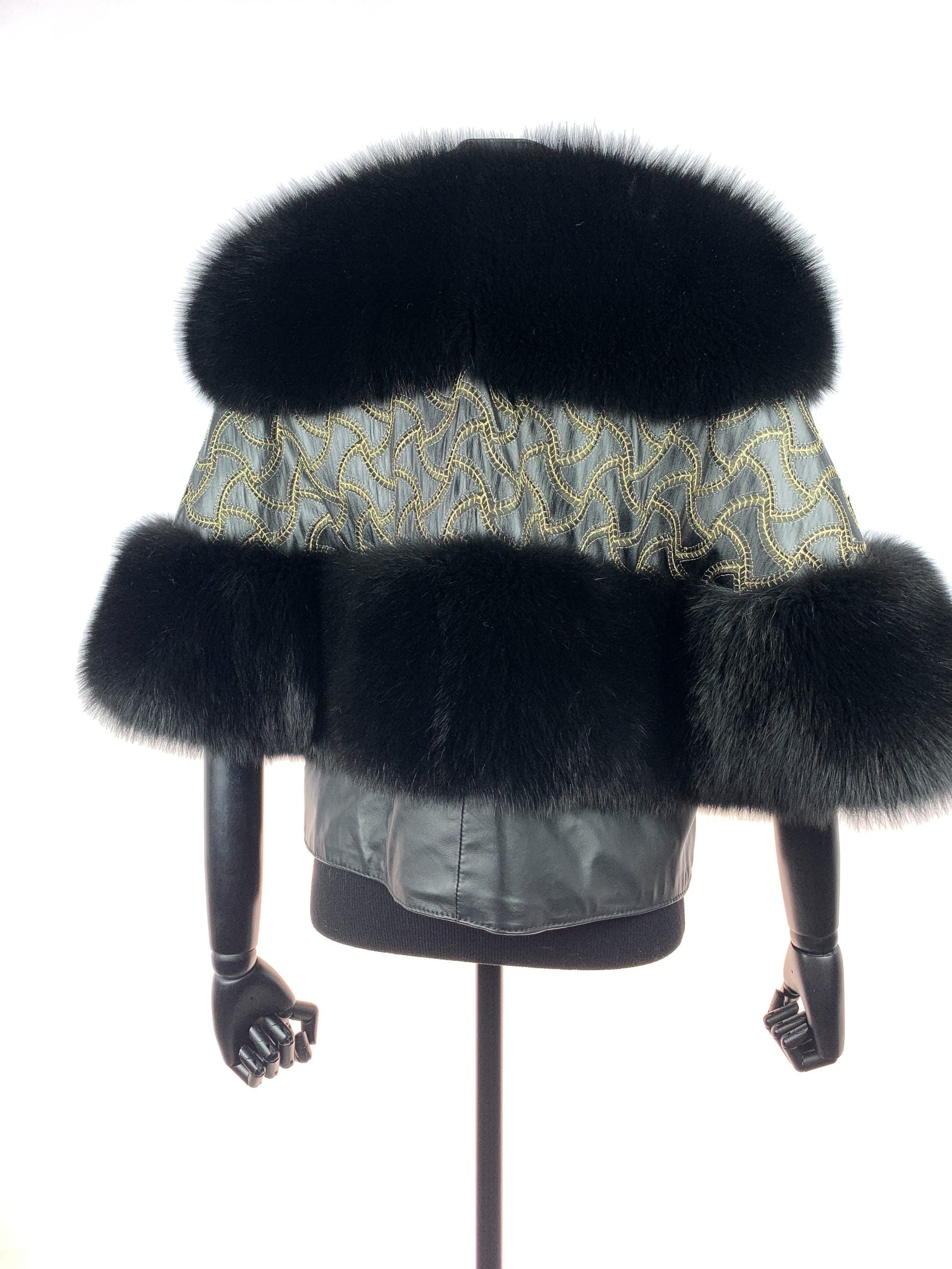 Black fox with gold embroided fabric with leather inserts - Donna