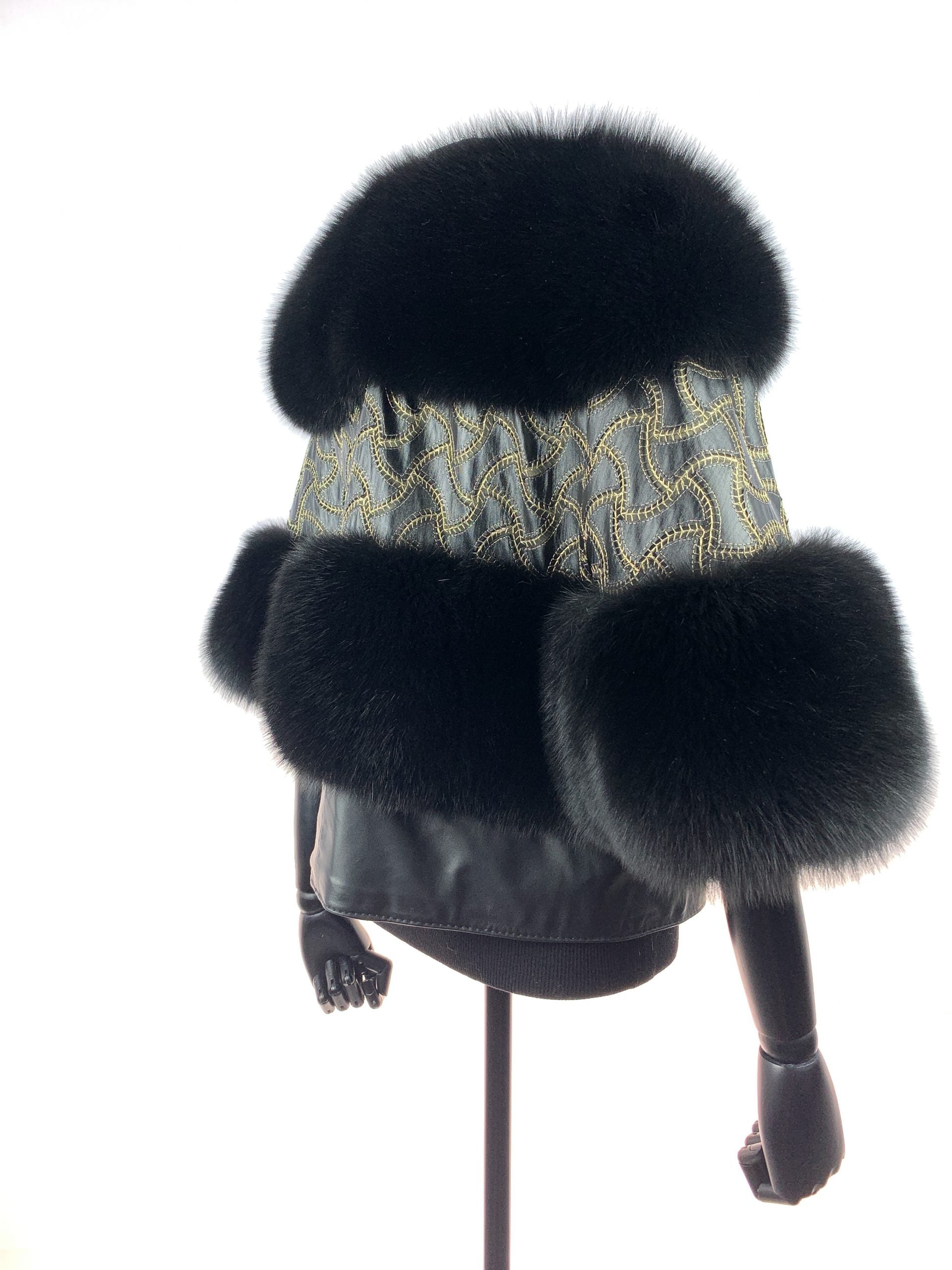 Black fox with gold embroided fabric with leather inserts - Donna