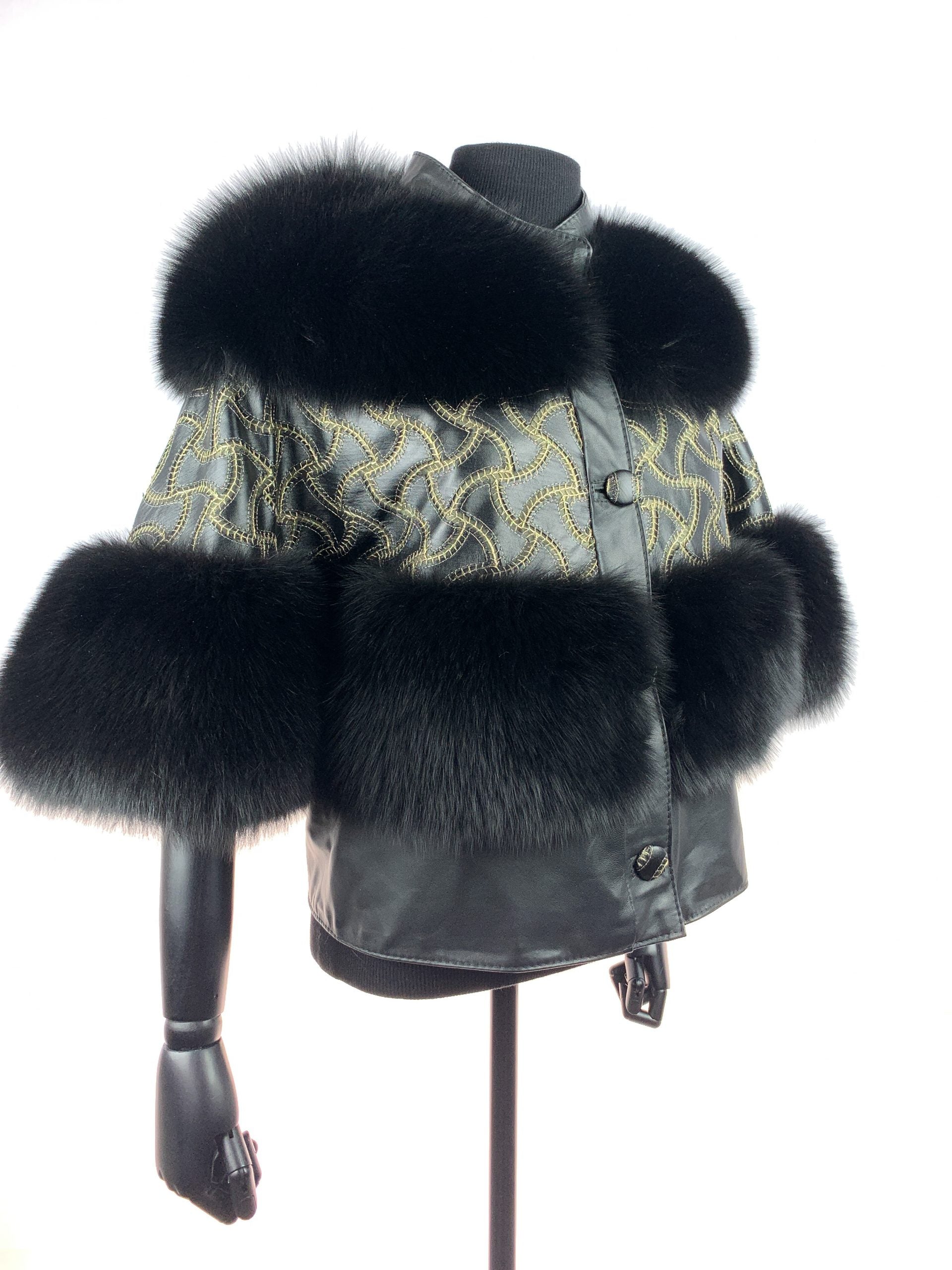Black fox with gold embroided fabric with leather inserts - Donna