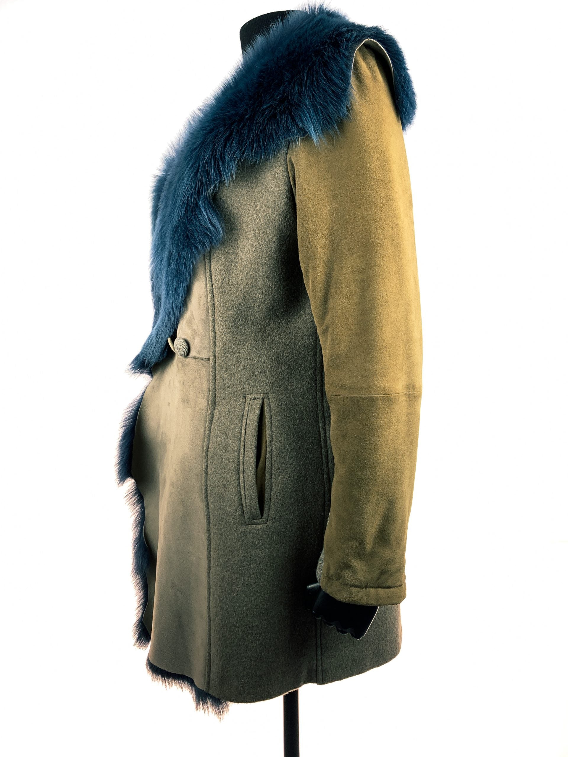 Blue Tuscan Lamb with suede and knit inserts