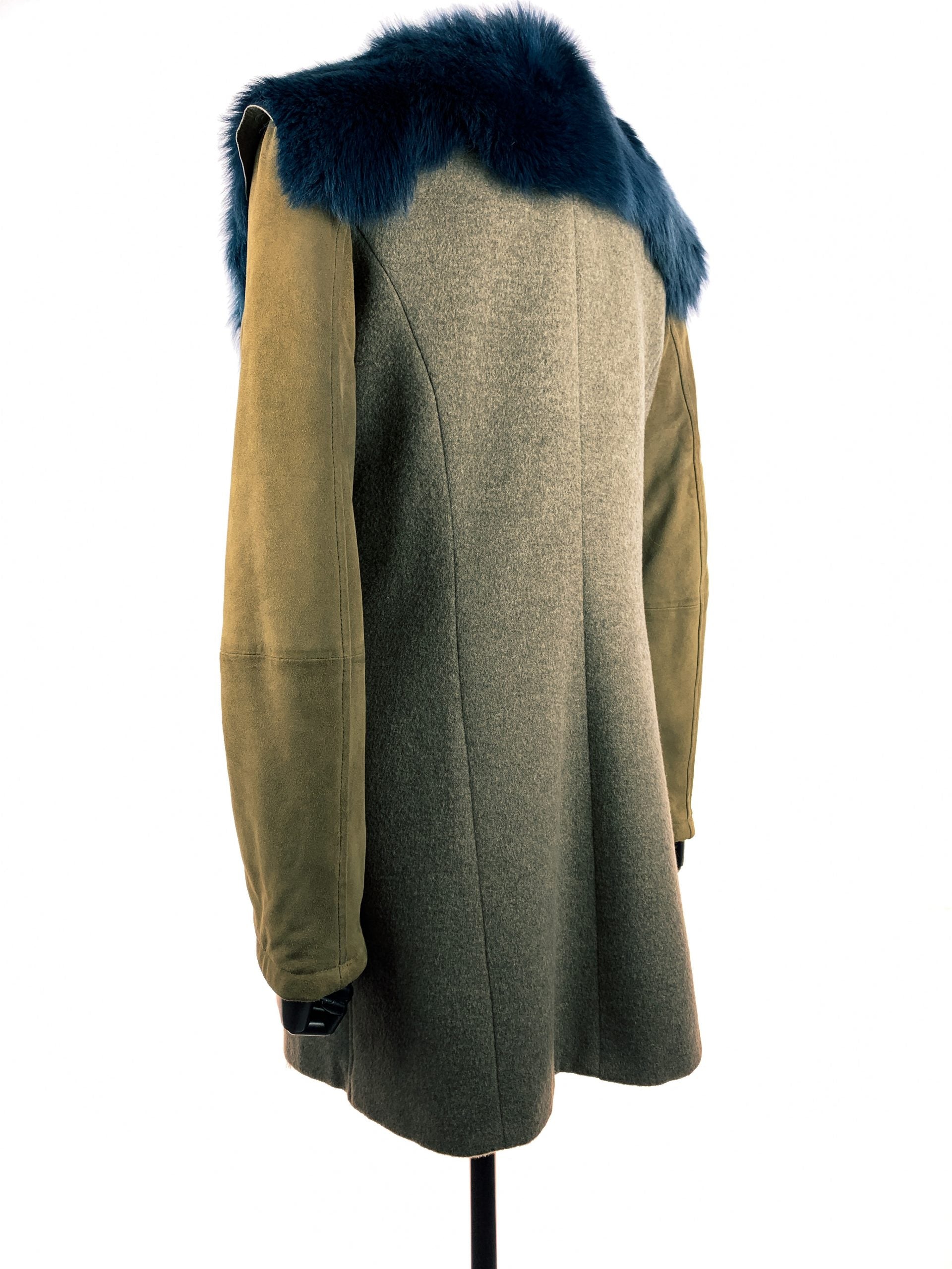 Blue Tuscan Lamb with suede and knit inserts