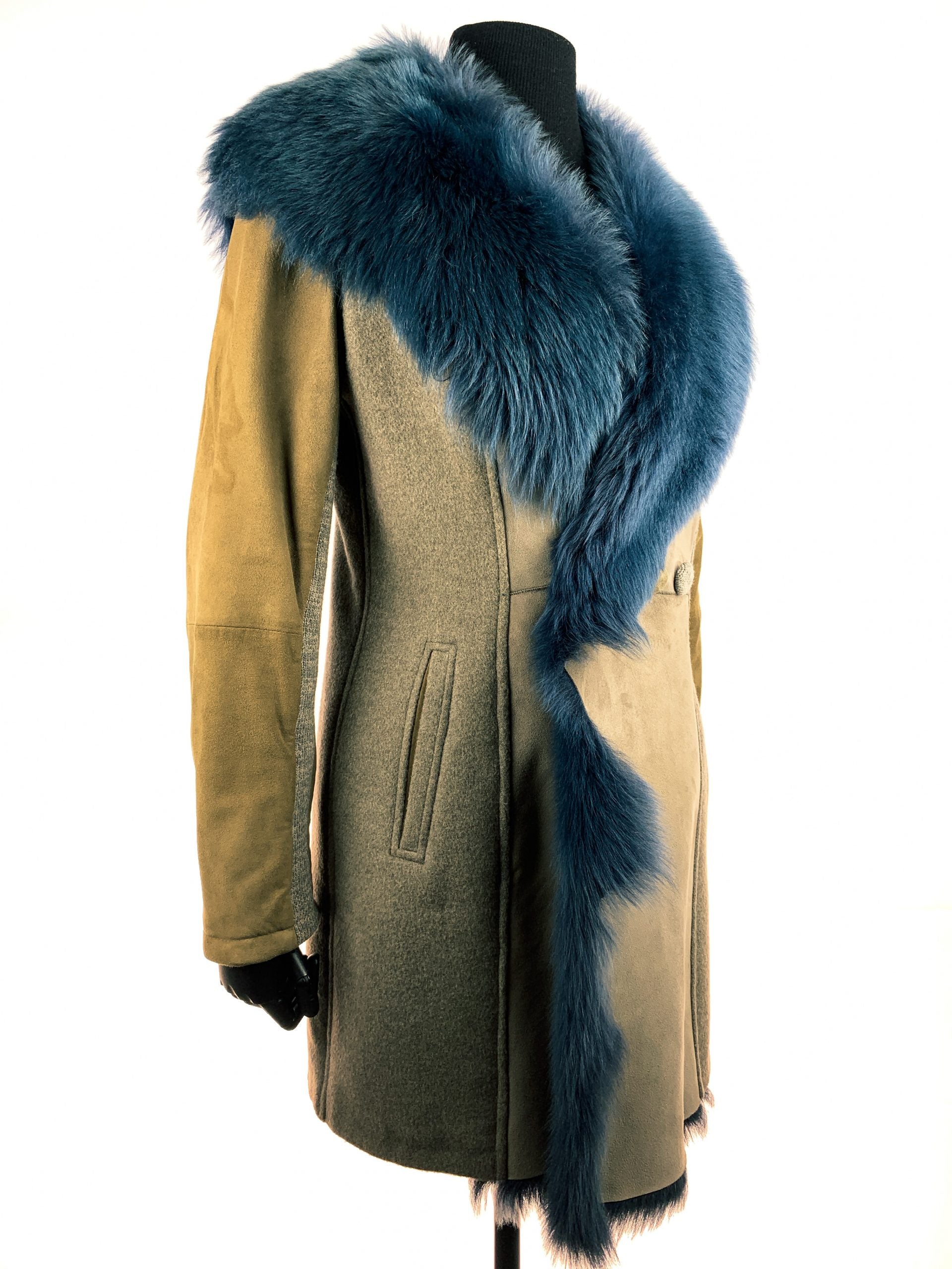 Blue Tuscan Lamb with suede and knit inserts