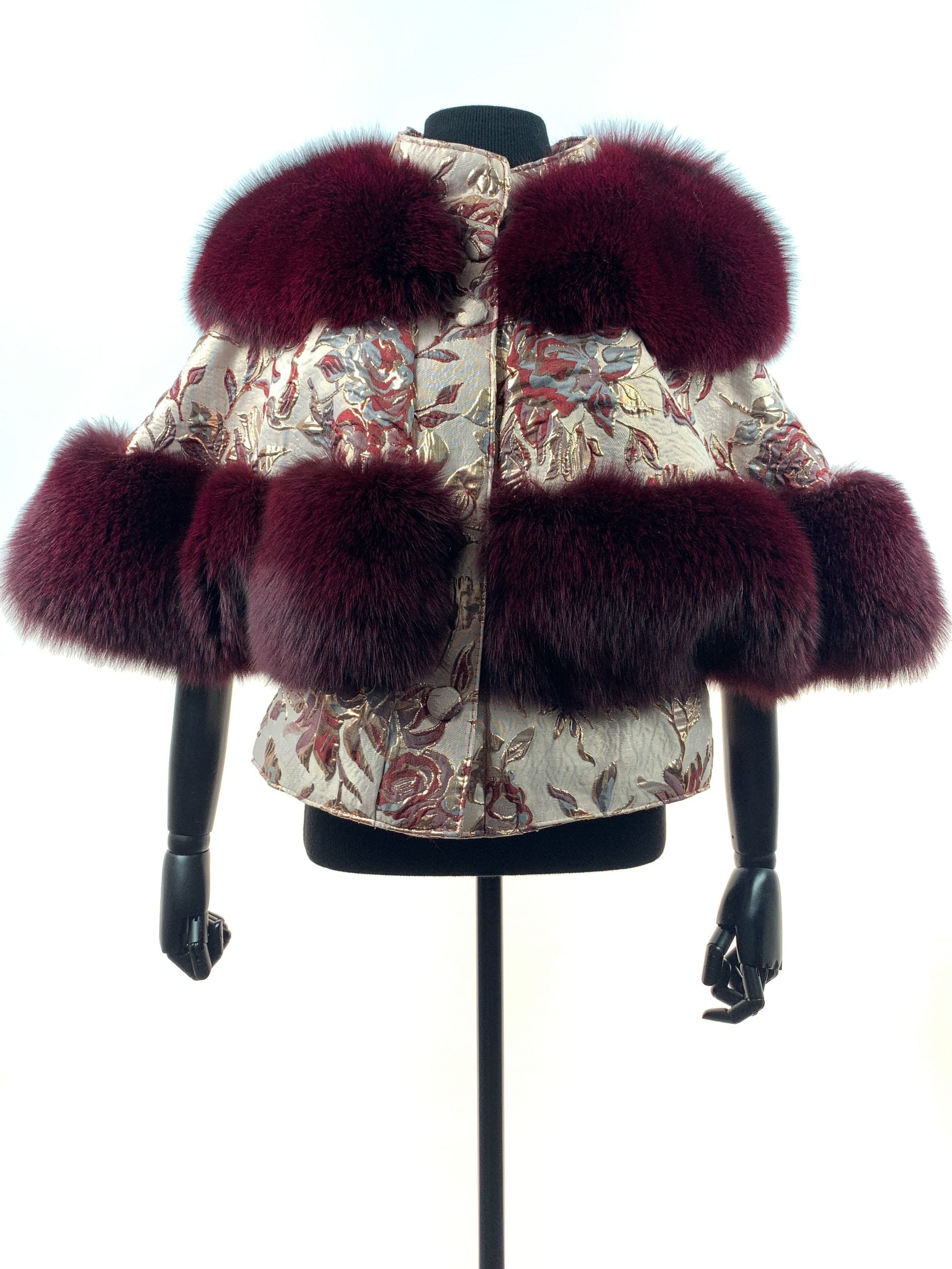 Burgundy rose cloth with Burgendy fox insert and matching hat - Donna
