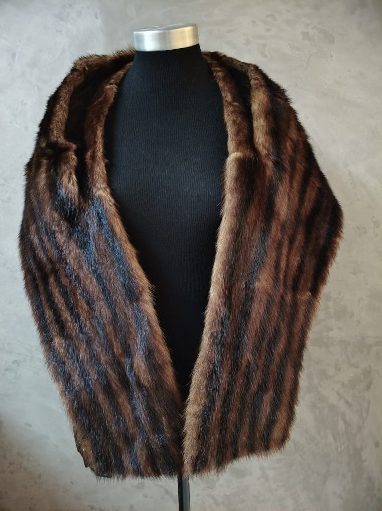 # 14204.1 Dark Mahogany Brown Striped Marmot Stole