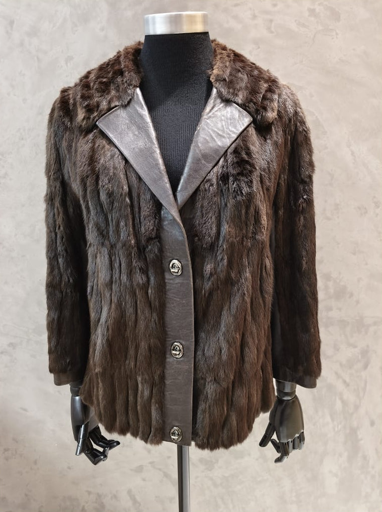 # 13982.1 Dark Brown Canadian Squirrel Jacket With Leather Inserts
