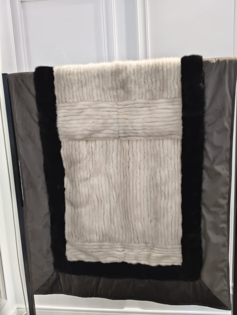 CPT 18252.3 Dark Ranch & Tourmaline Strip Worked Mink Throw With Fabric Border & Underlay +/- 180x100cm