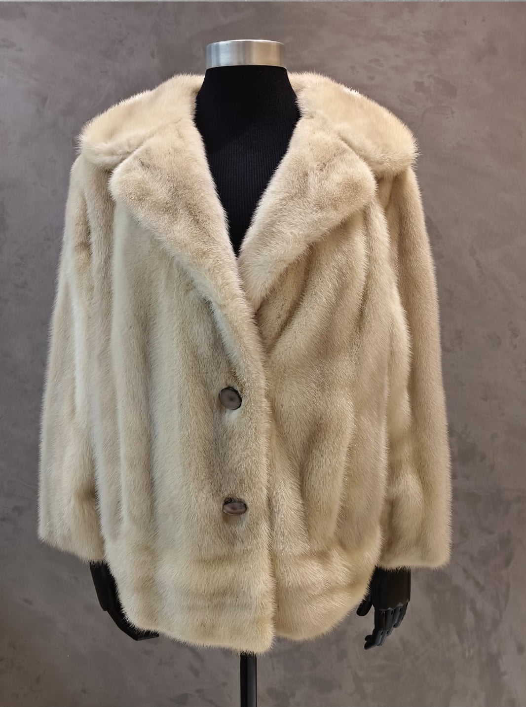 #CPT 18270.1 Straight Worked Bodice & Sleeves Pearl Mink Jacket with Horizontal Banded Hem