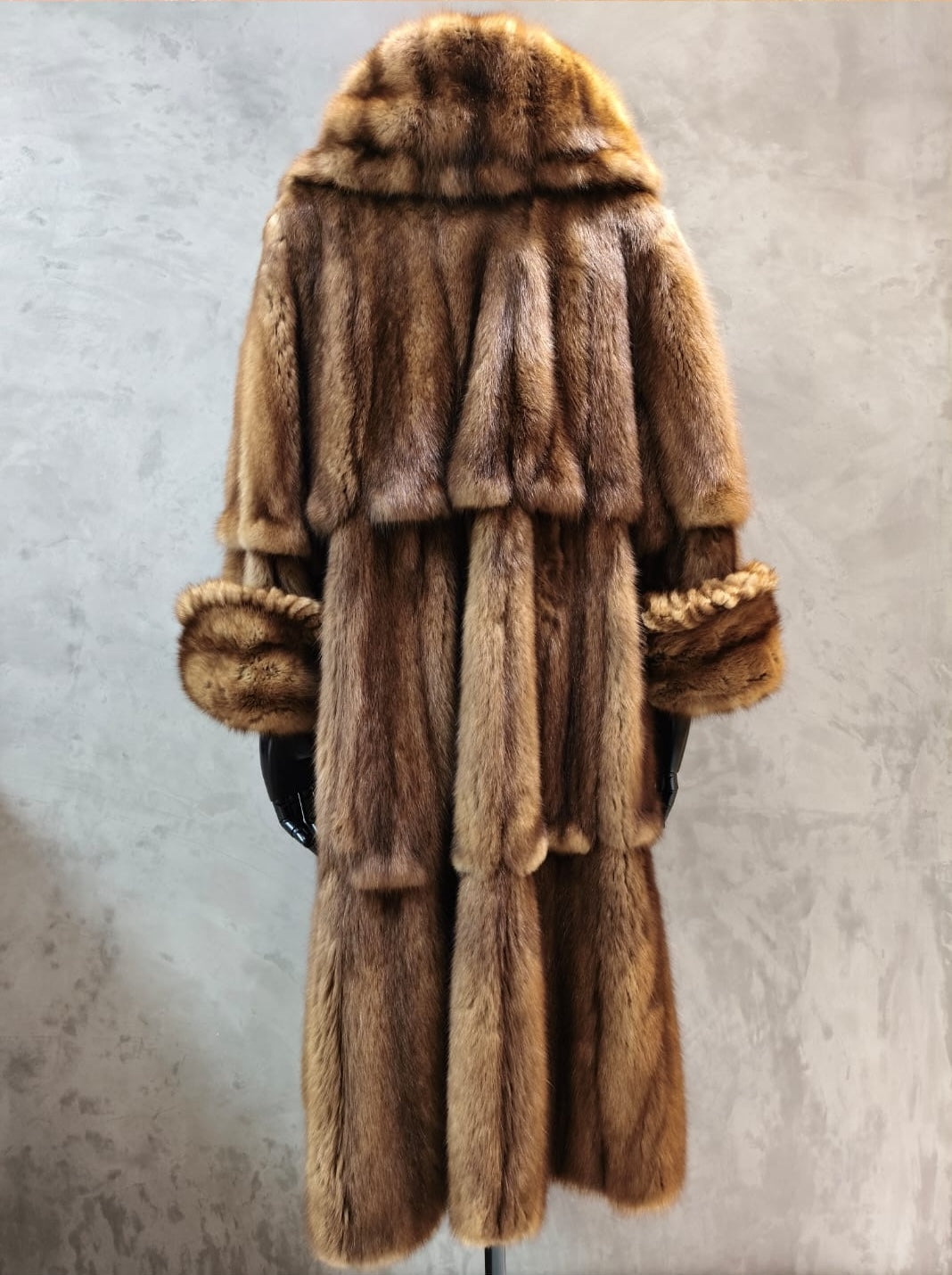 CPT 18279.1 Mid Brown Russian Sable Coat with Wide Collar & Gathered Front Edge