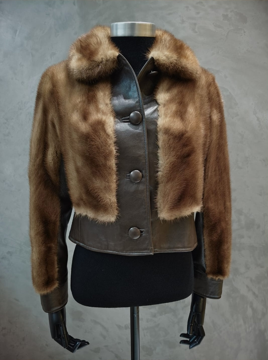 # 14387 Pastel Mink Jacket With Brown Leather Inserts