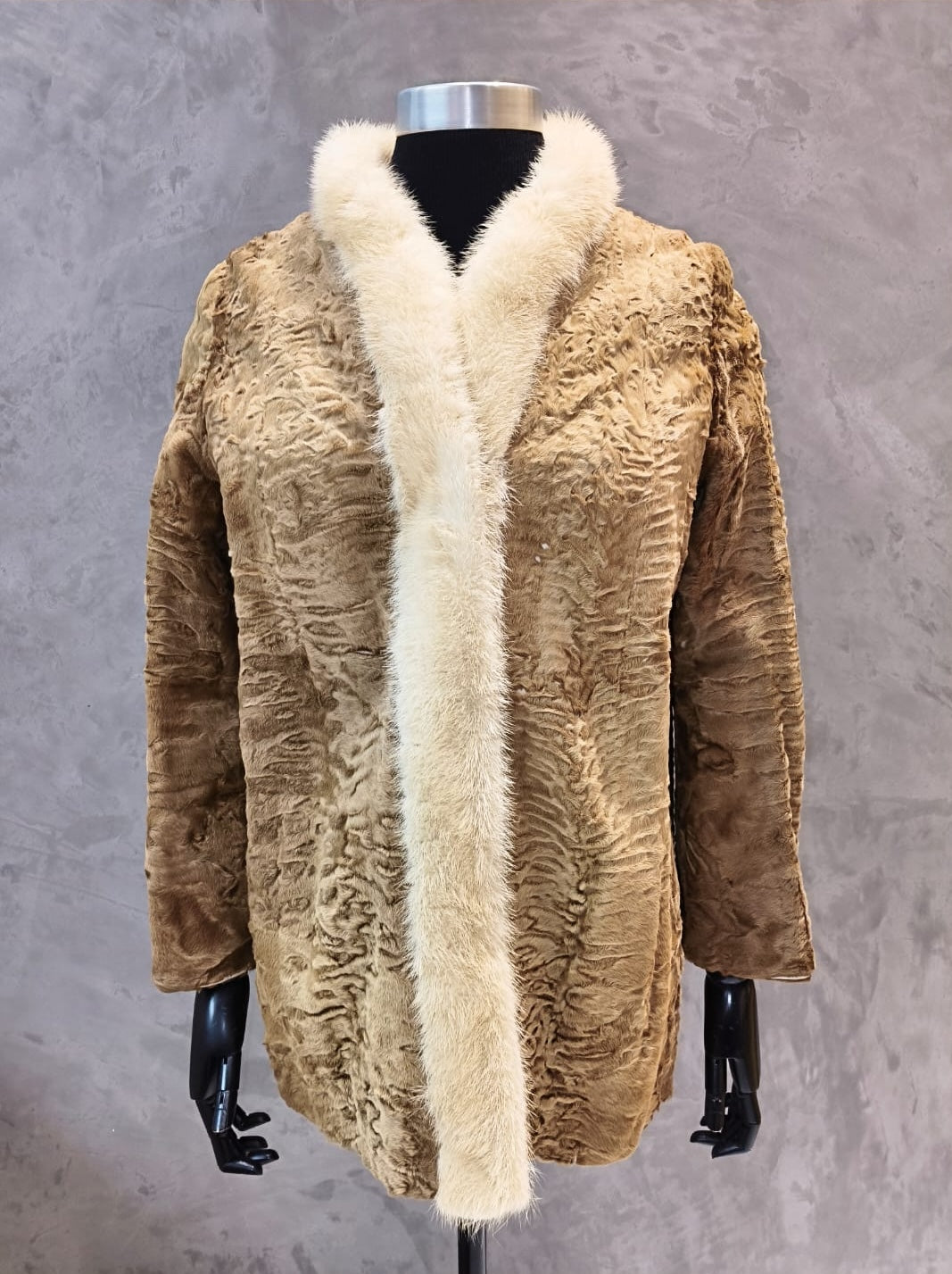 # 14216.1 Honey Comb Swakara Jacket With Ivory Mink Trim