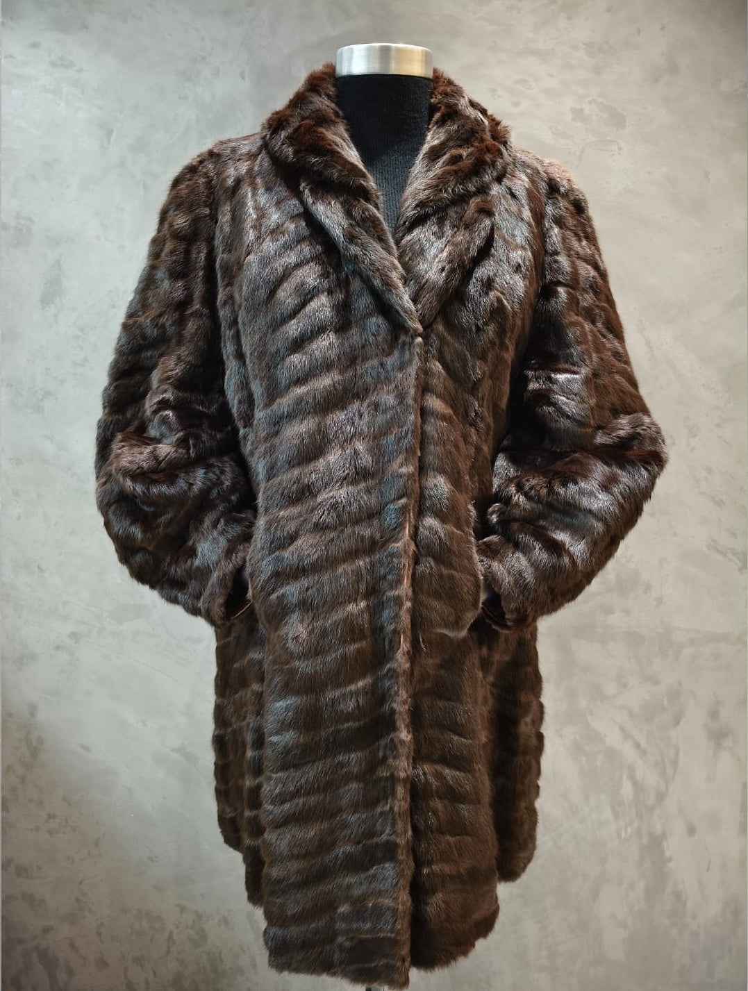 # 14216.1 Dark Brown Chevron Worked Canadian Squirrel Coat