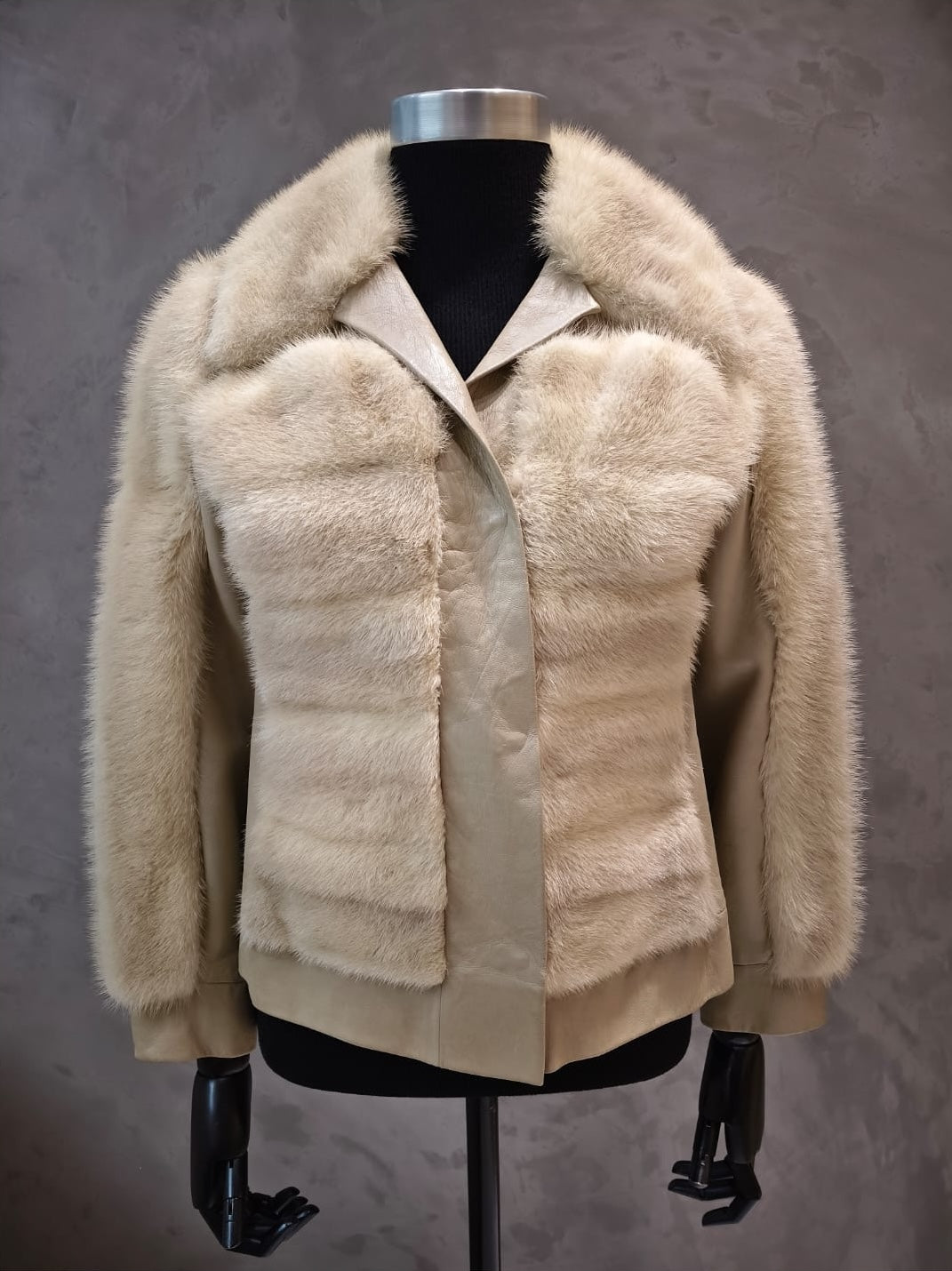 # 14219 Azurine Mink Jacket With Leather Inserts