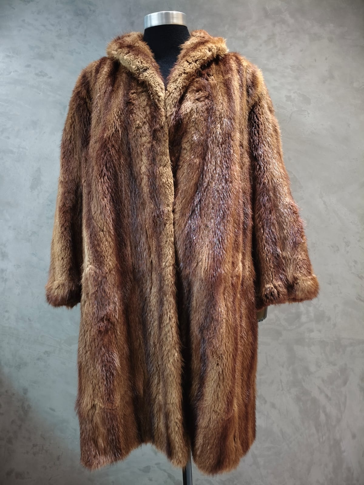 #CPT 18278.2 Tan Striped On Taupe Musquash Car Coat