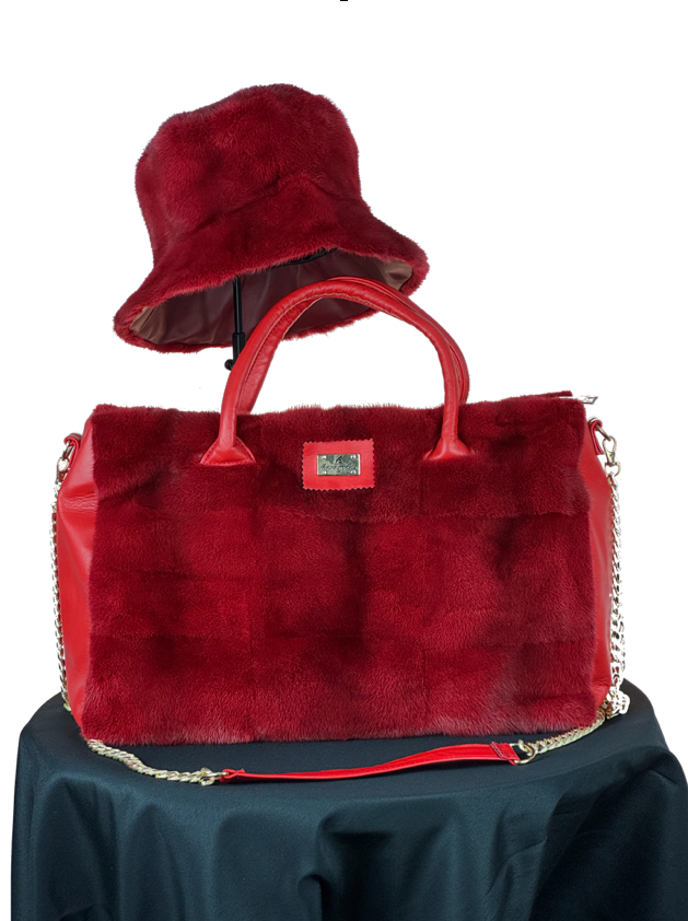 "Perfectly Paired" Red Large Bag With Matching Hat.