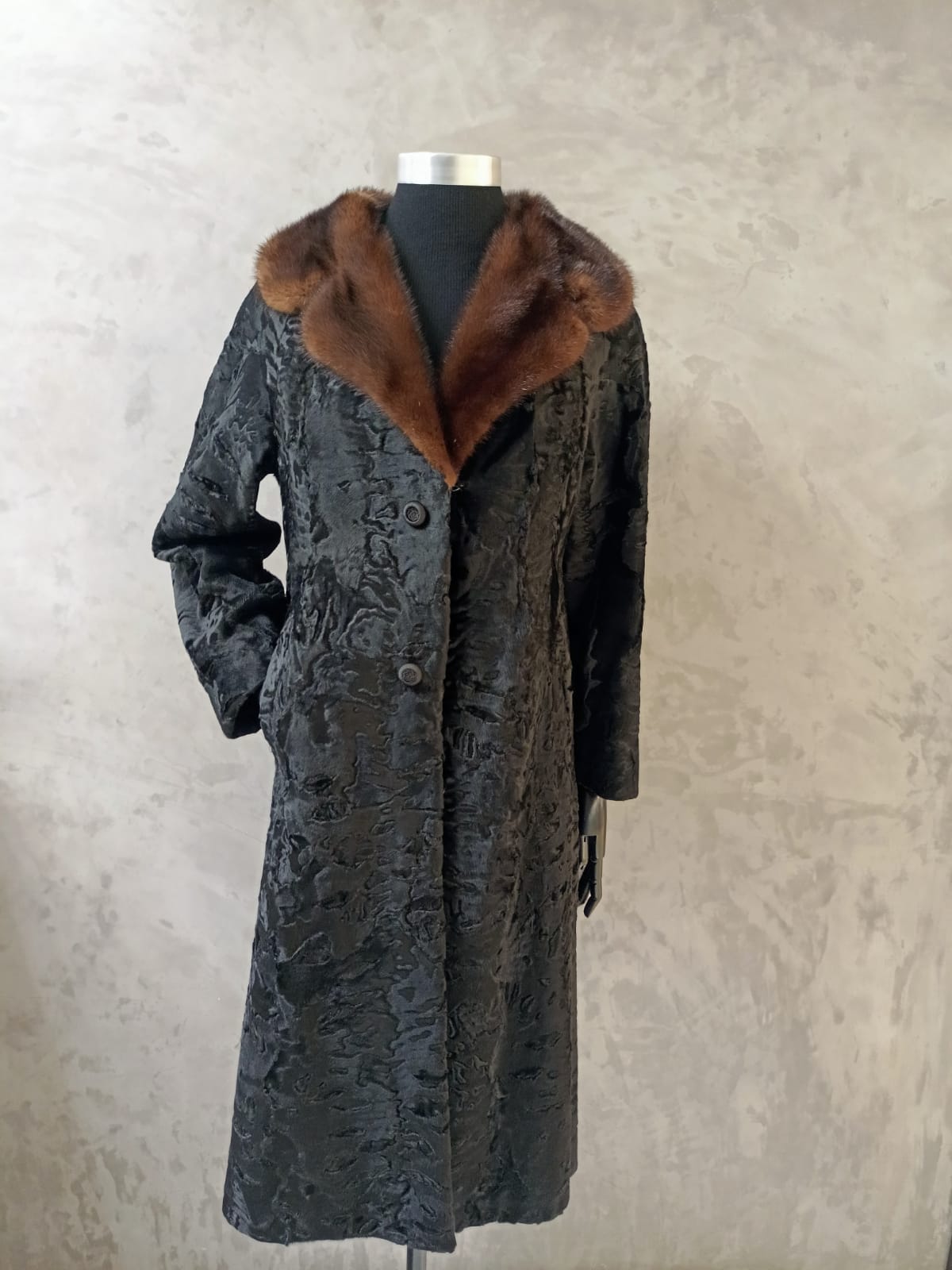 #13513.1 Black Swakara Coat with Ranch Mink Collar