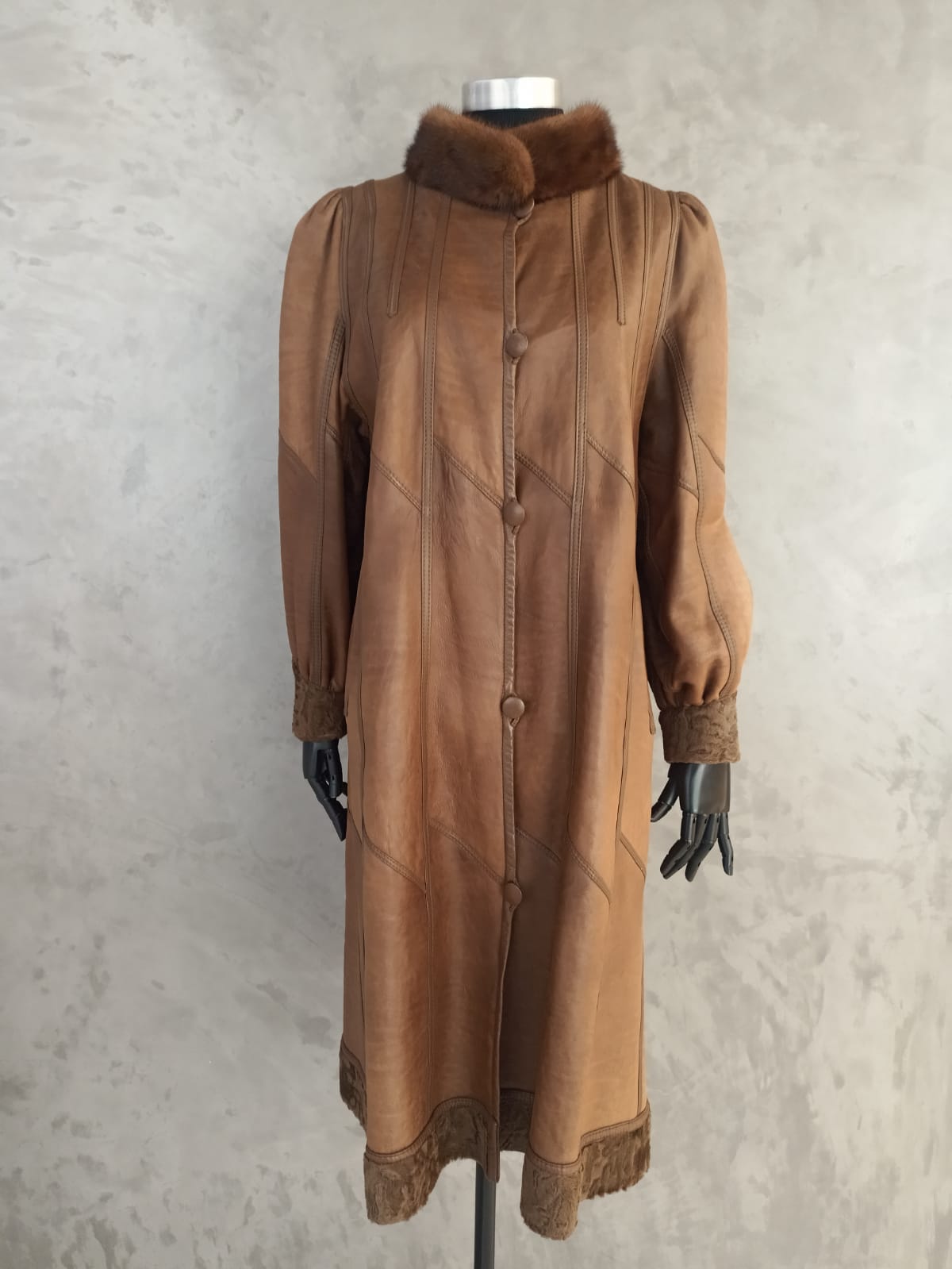 GQE 18222 Brown Reversible Swakara Coat with Light Hazel Mink Collar
