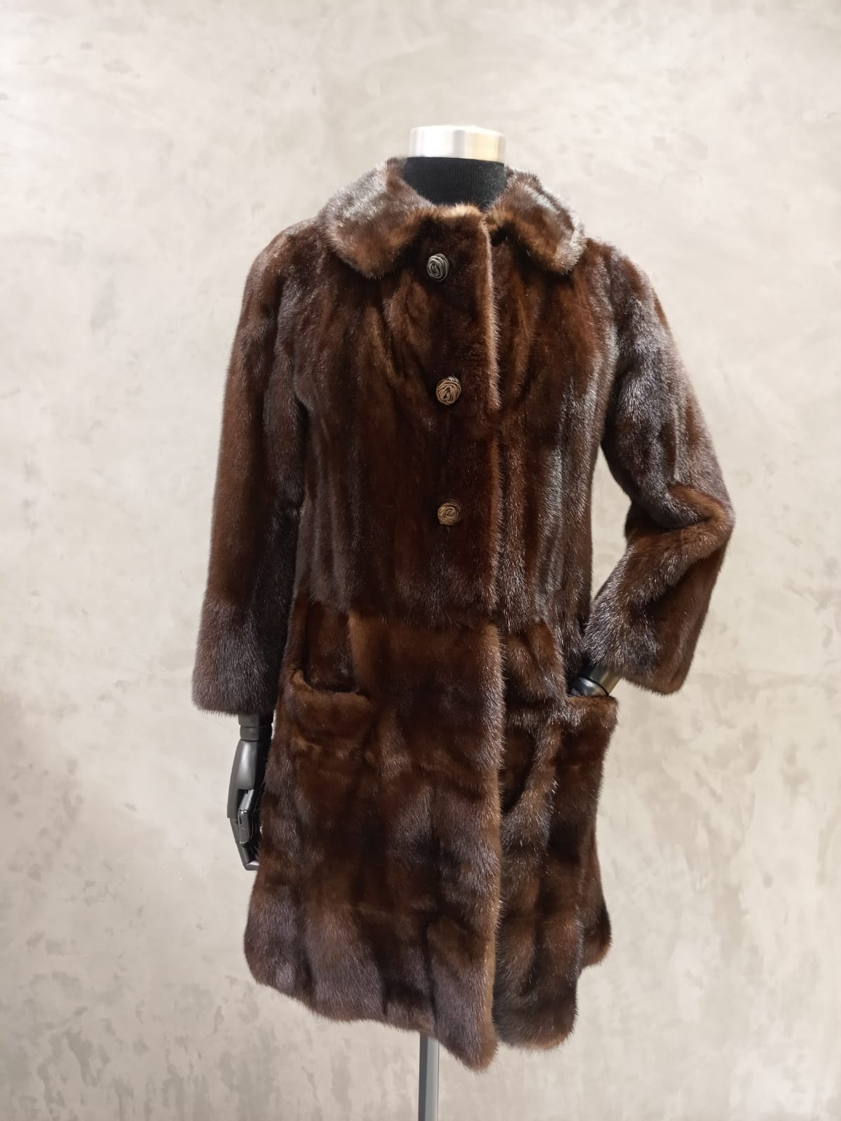 #13984 Ranch Mink Car Coat Straight Worked Upper Horizontal Worked Lower Panel