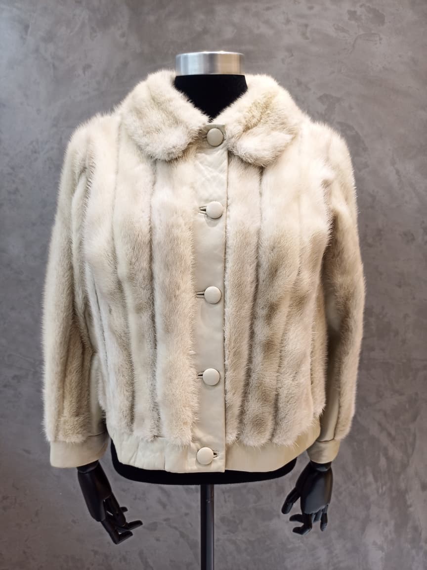 #14151 Tourmaline Mink  Jacket With Mushroom Grey Leather Inserts