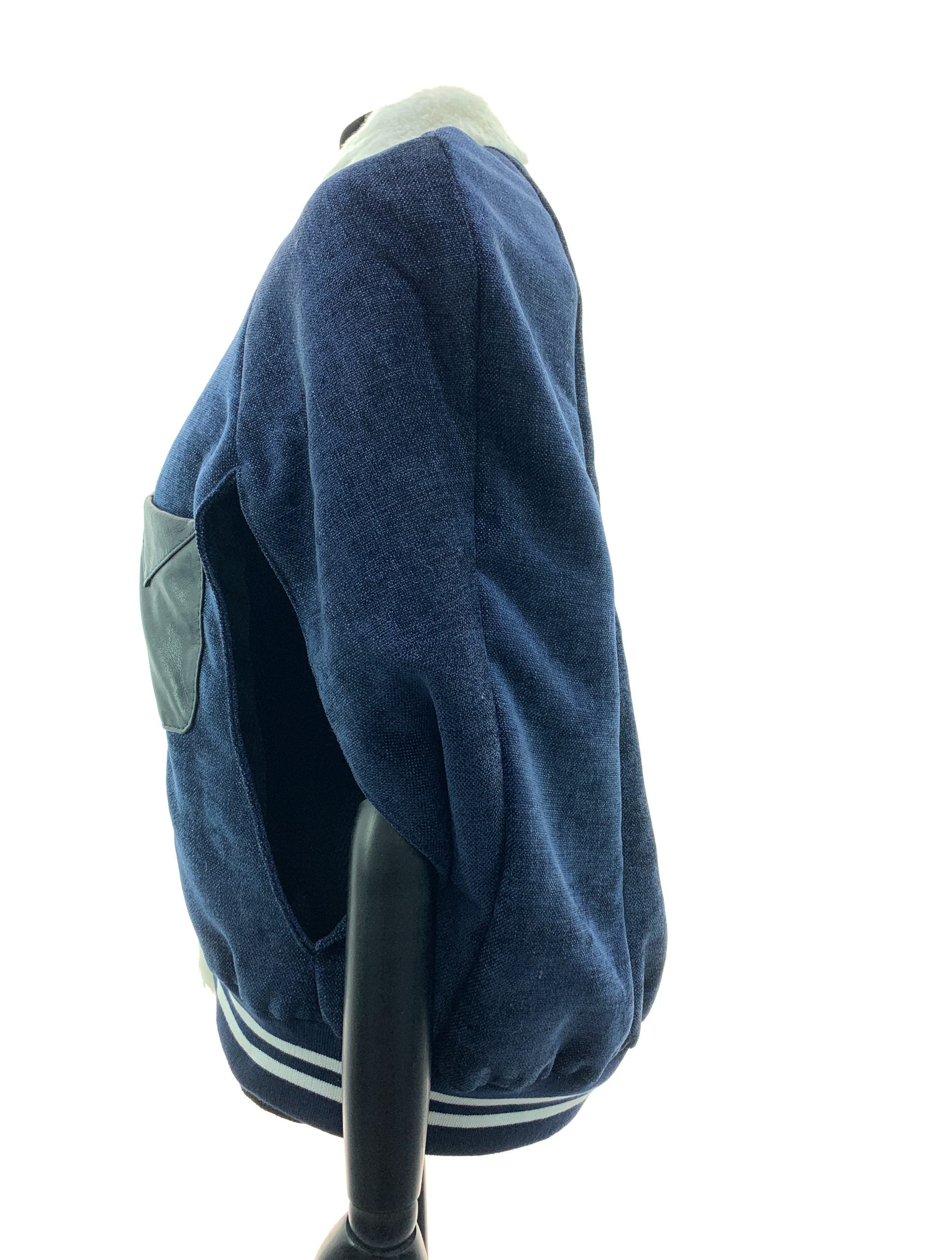Navy blue Starlight fabric With Sheared White Coney Trim