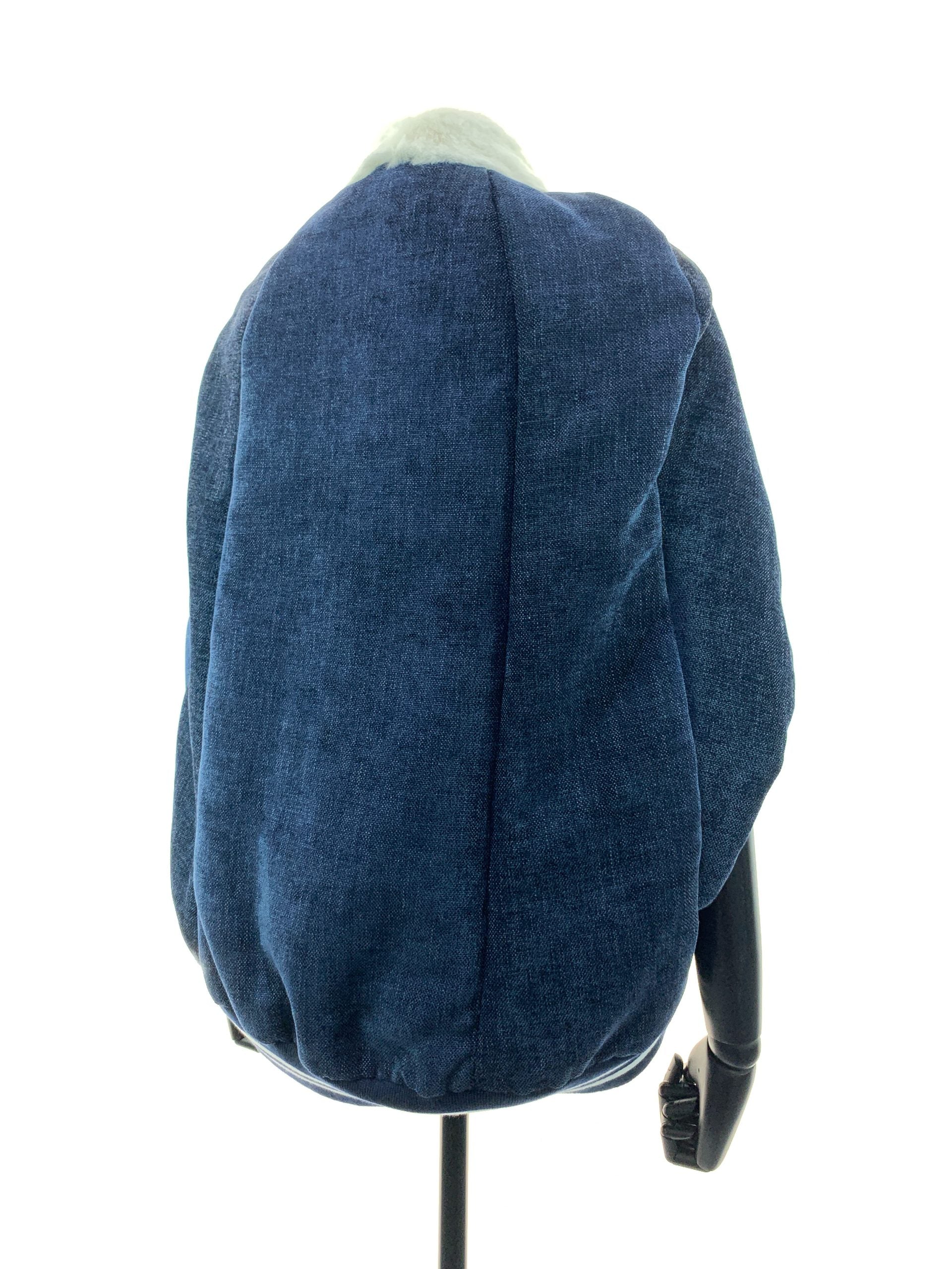 Navy blue Starlight fabric With Sheared White Coney Trim