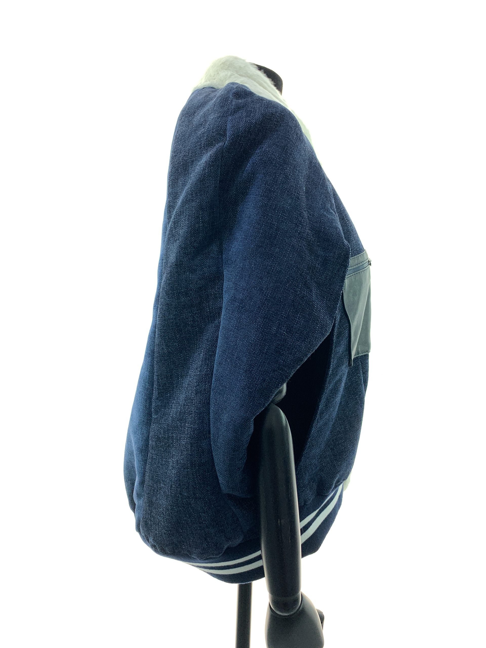 Navy blue Starlight fabric With Sheared White Coney Trim