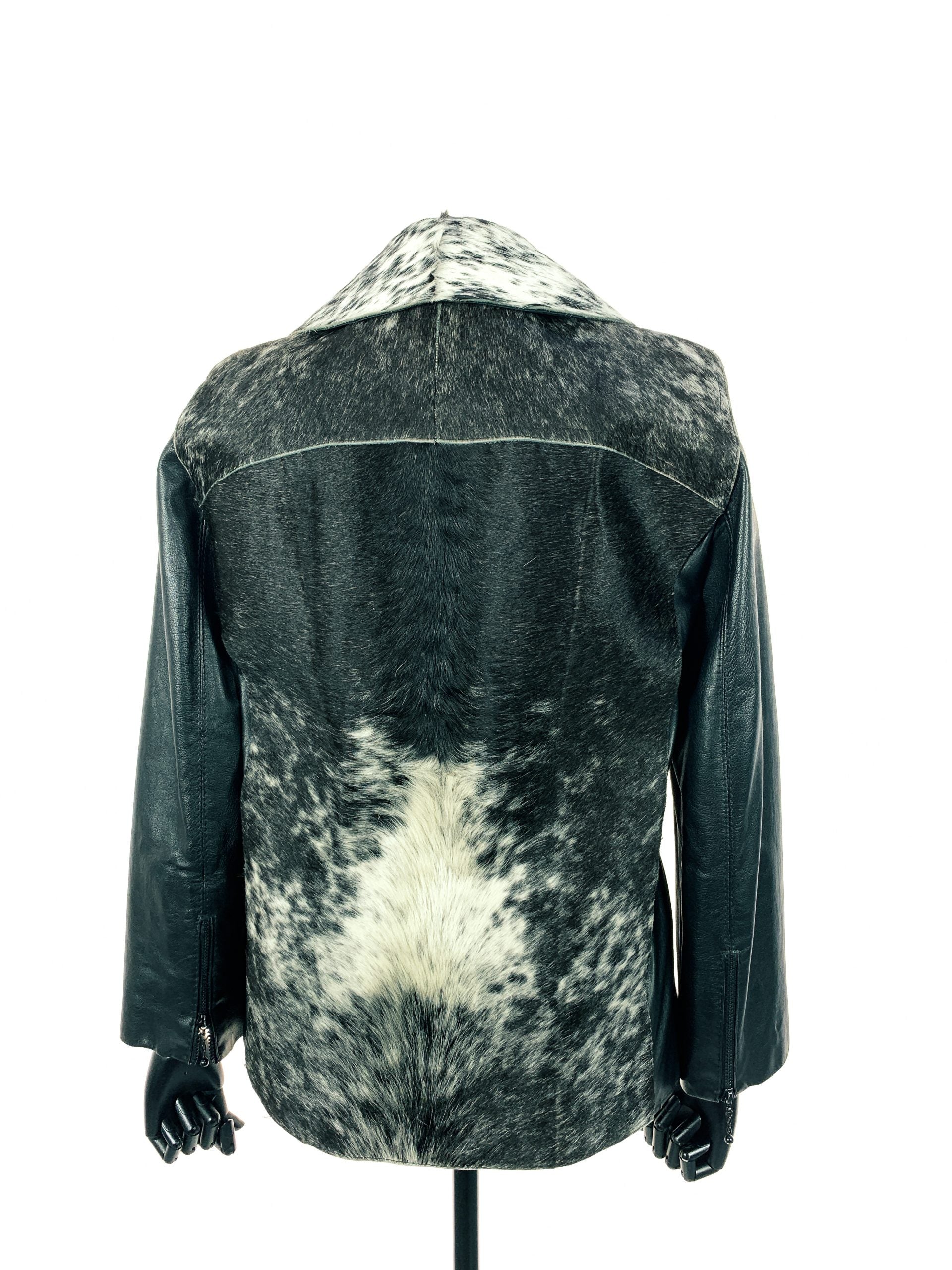 Natural White And Black Nguni Jacket With Black Nappa Leather Sleeves