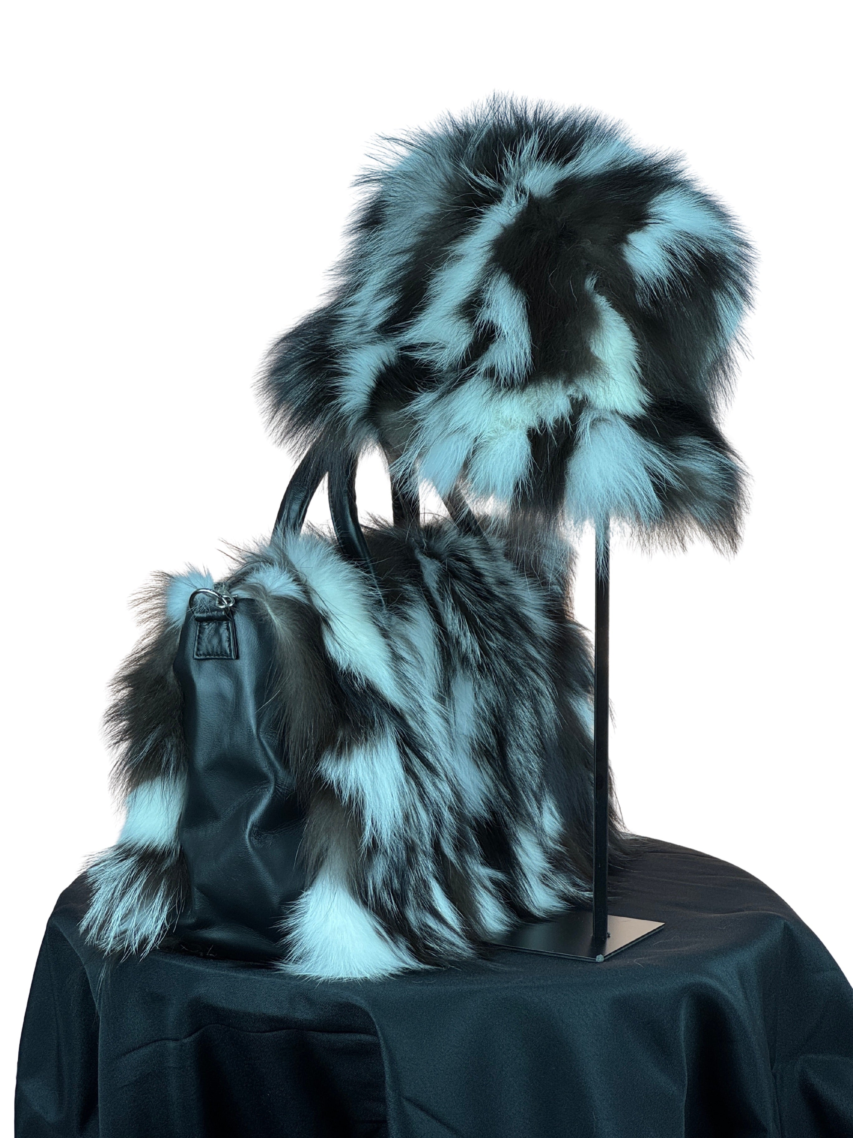 "Perfectly Paired" Vibrant Multi Black and White Fox Portion Large Bag With Matching Hat