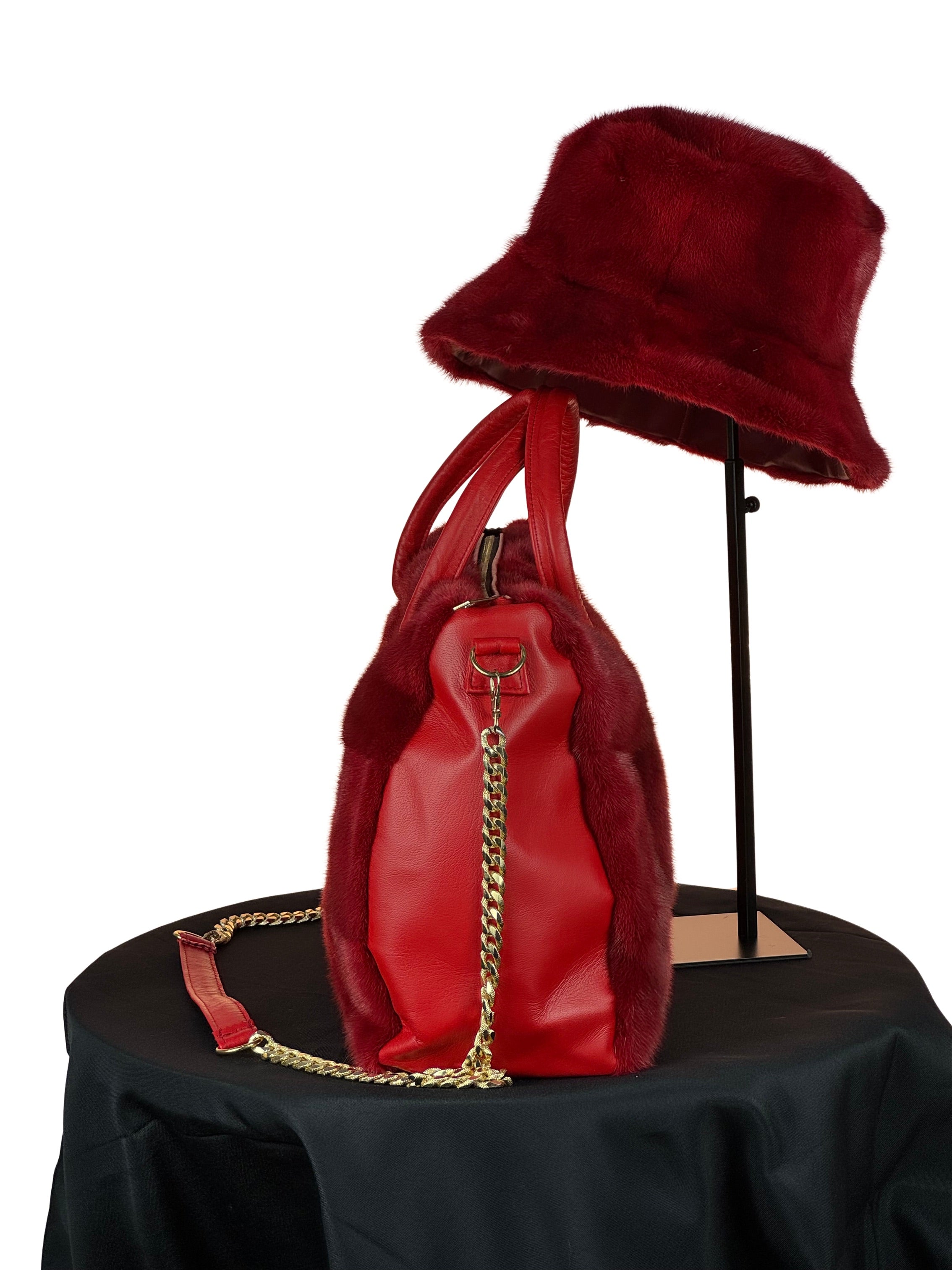 "Perfectly Paired" Red Large Bag With Matching Hat.