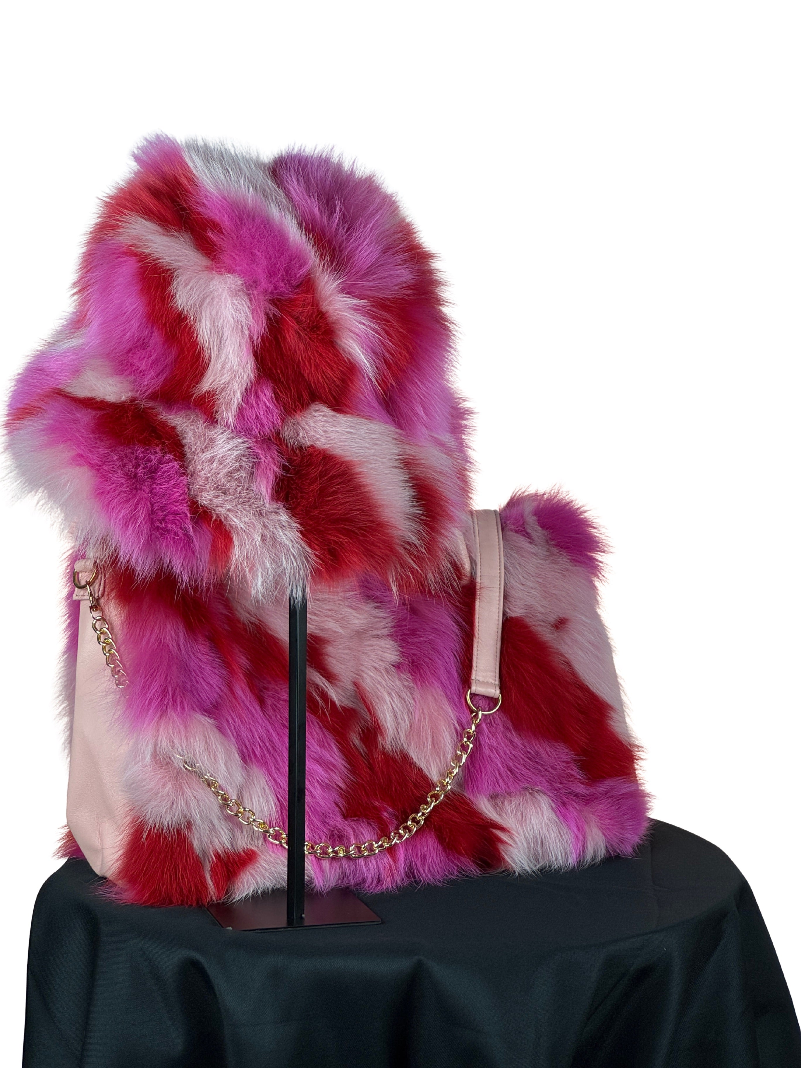"Perfectly Paired" Vibrant Multi Pink Fox Portion Large Bag With Matching Hat.
