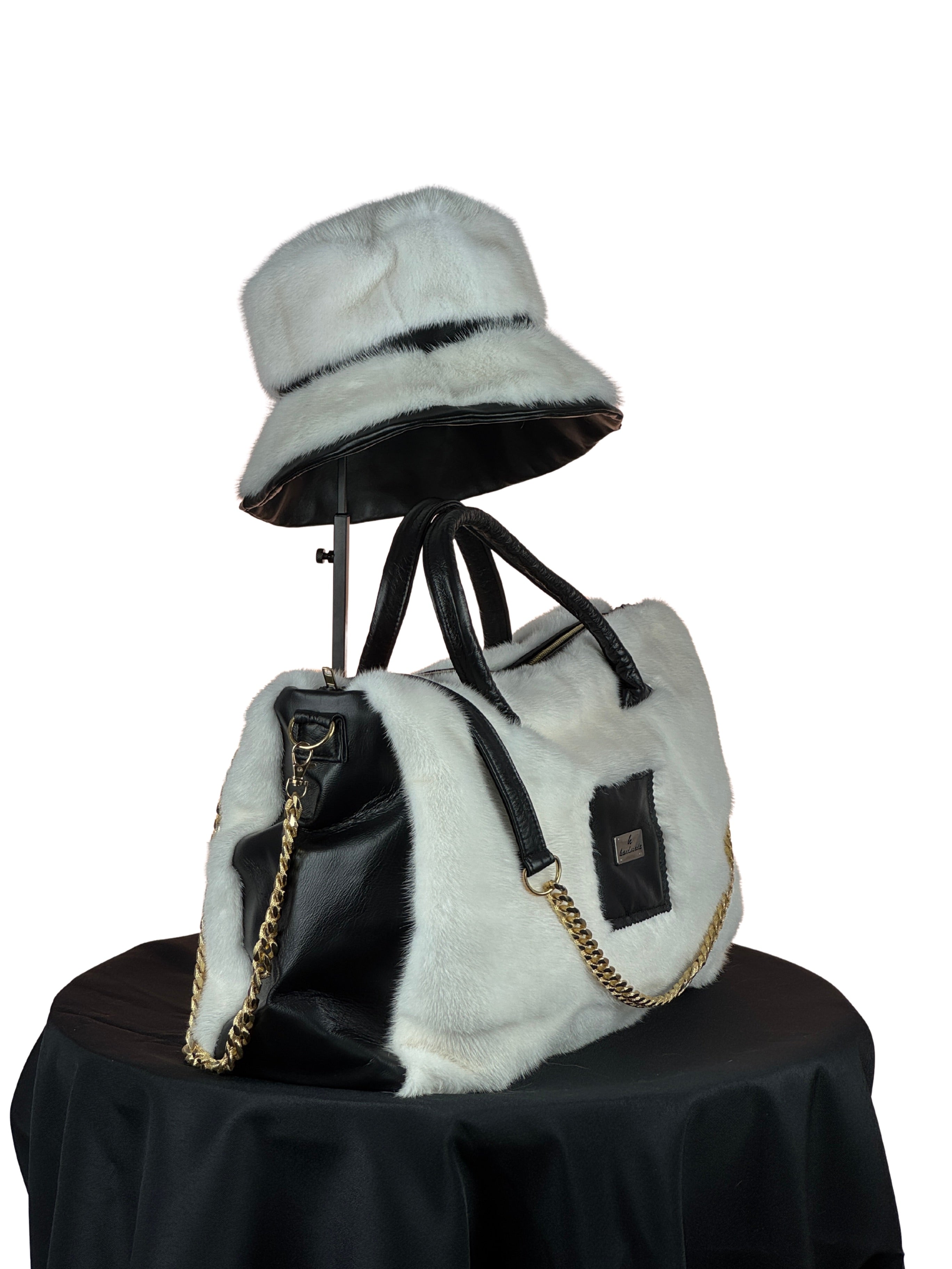 "Perfectly Paired" Large Bag With Matching Hat. White and Black
