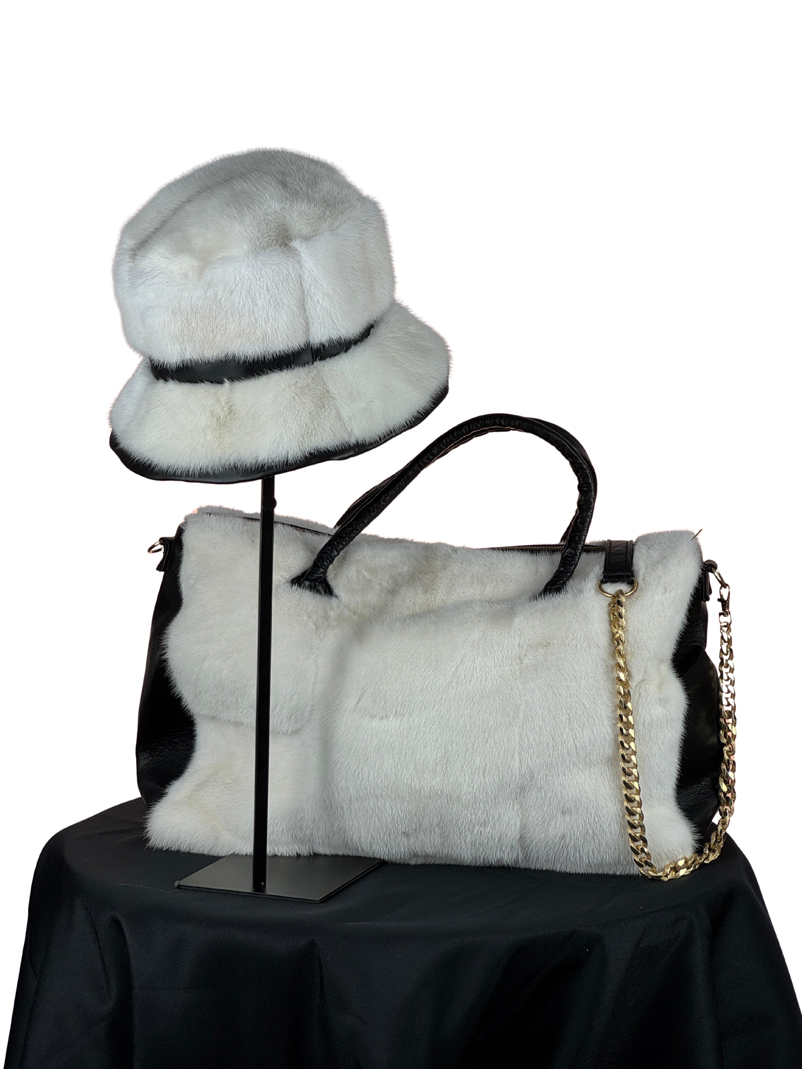 "Perfectly Paired" Large Bag With Matching Hat. White and Black