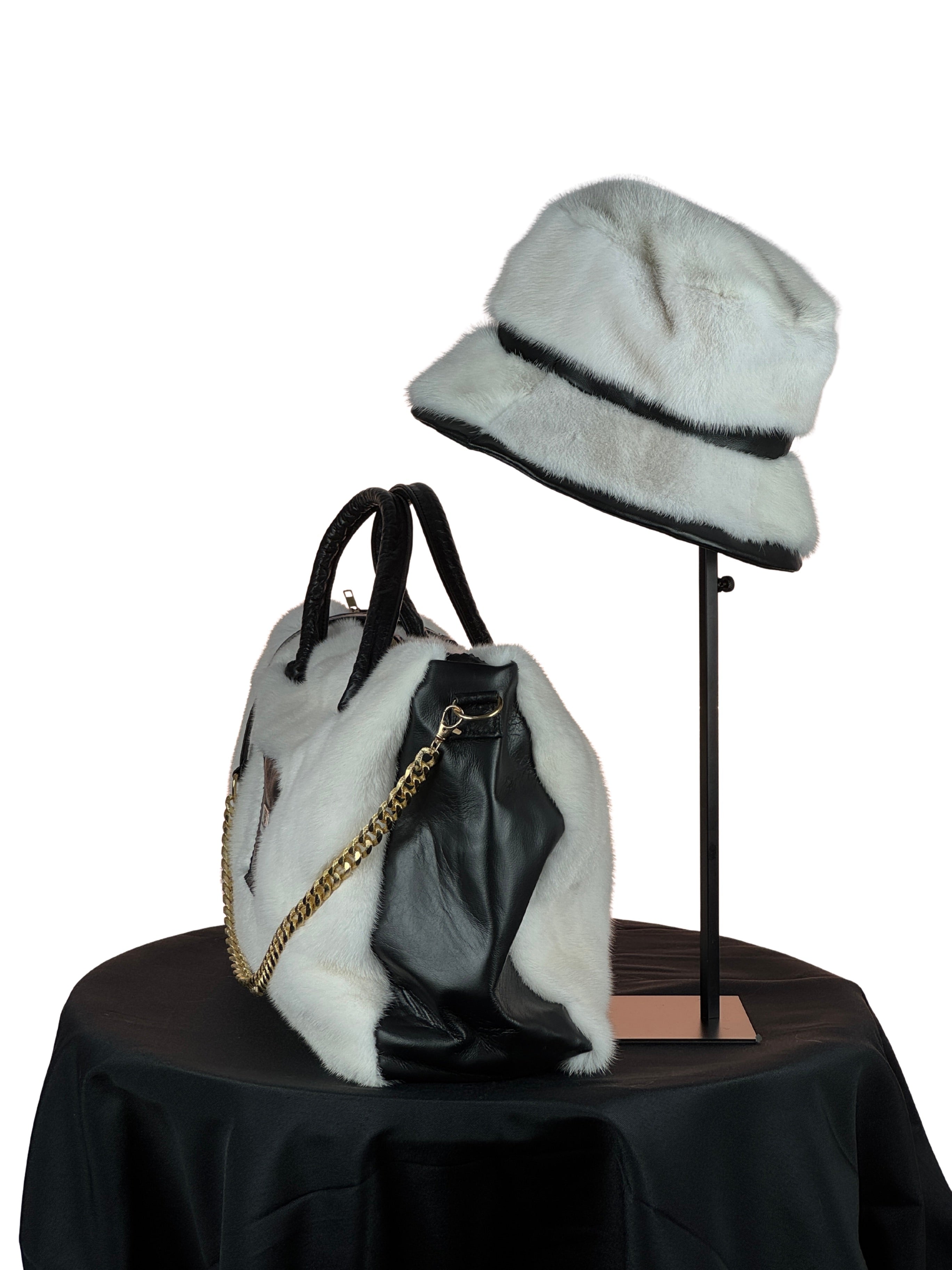 "Perfectly Paired" Large Bag With Matching Hat. White and Black