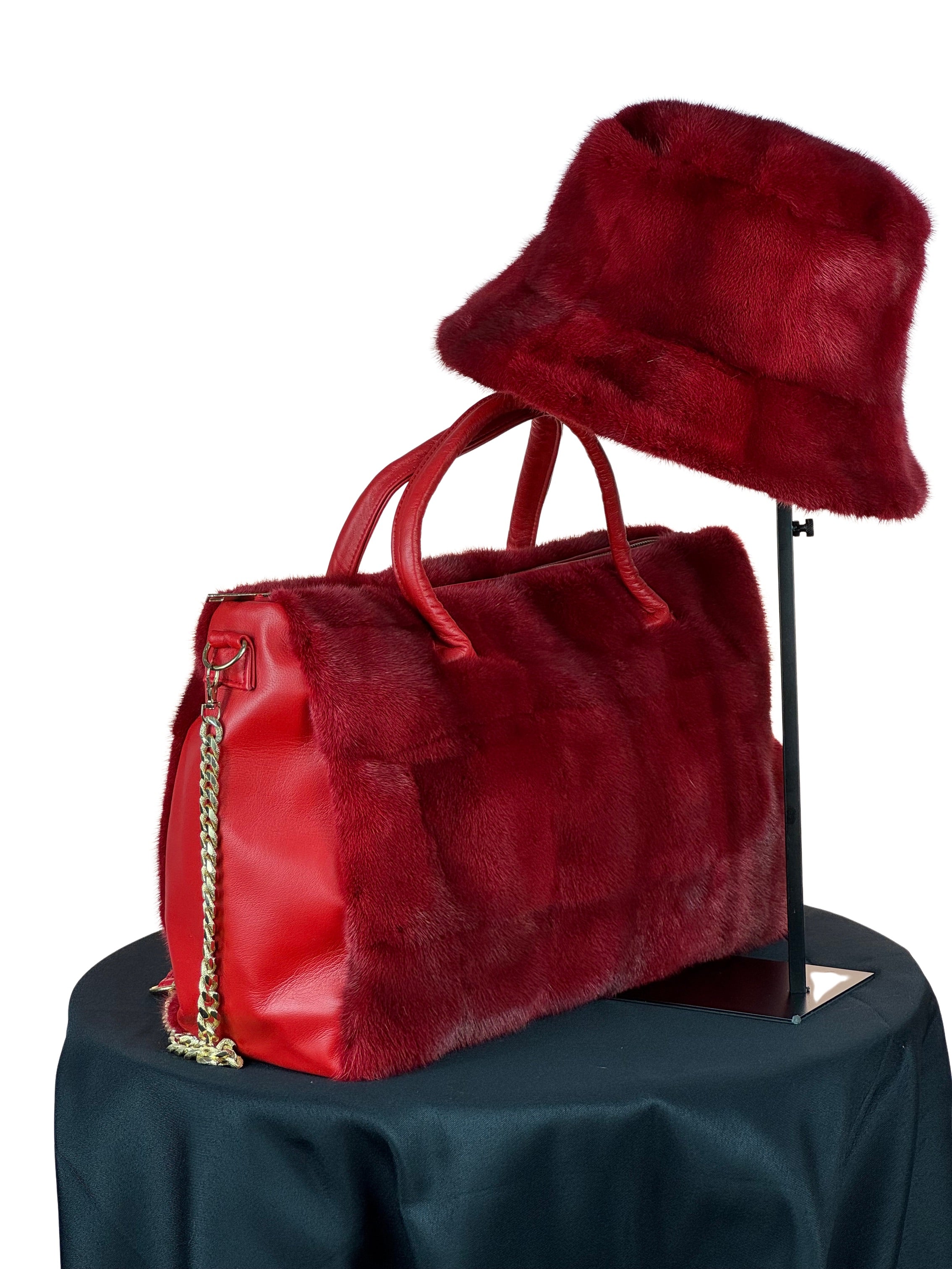 "Perfectly Paired" Red Large Bag With Matching Hat.