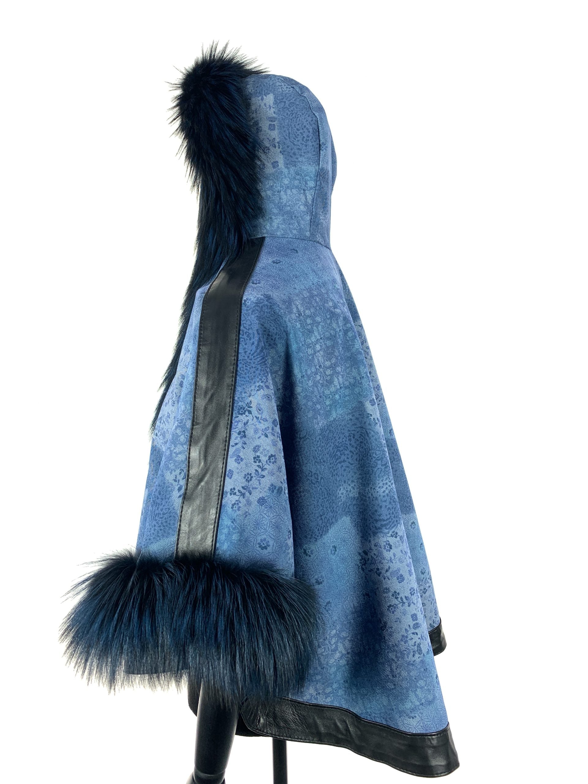 Select Blue Fox Trim Season Blue Denim With Black Leather Trim