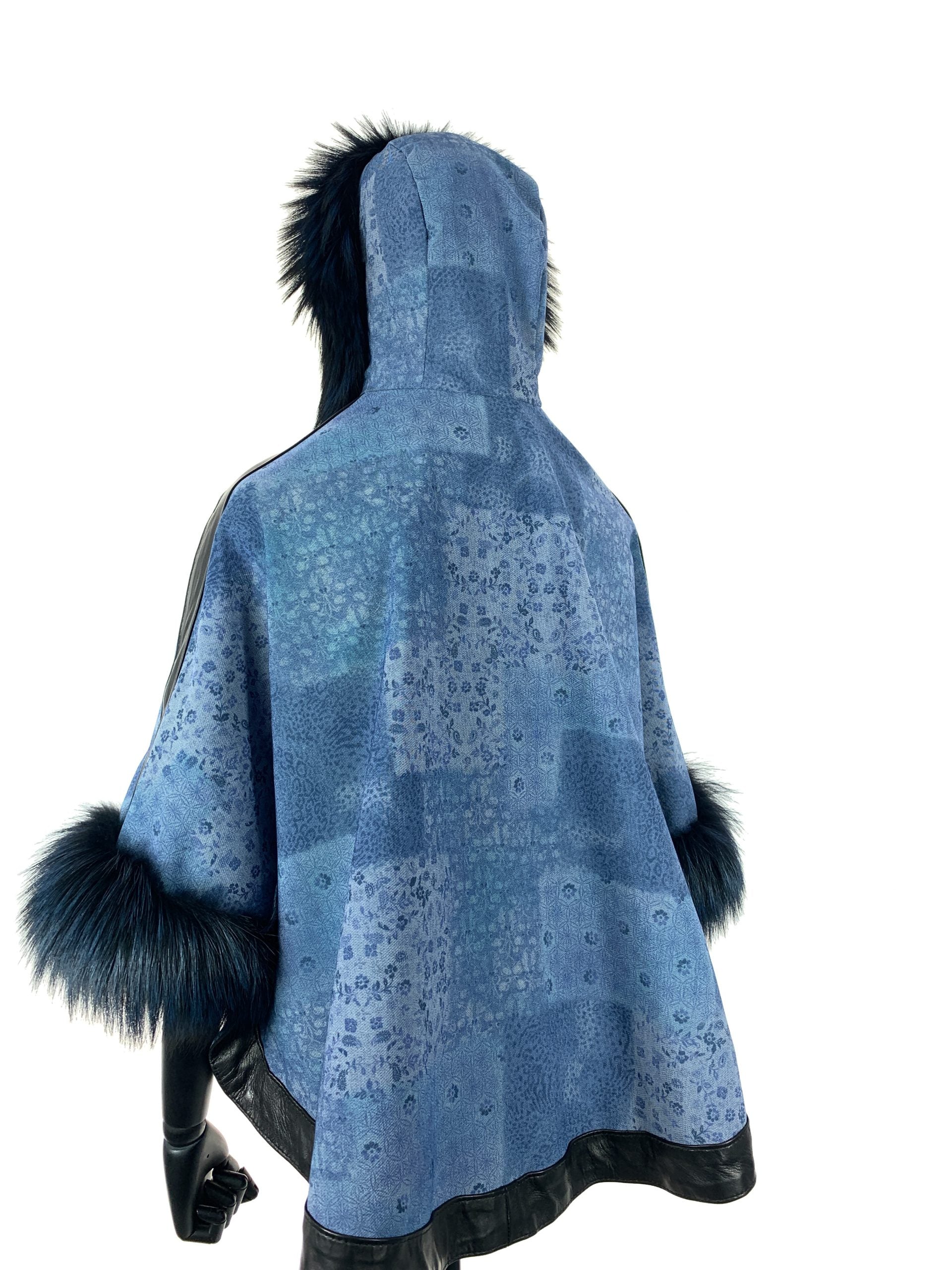 Select Blue Fox Trim Season Blue Denim With Black Leather Trim
