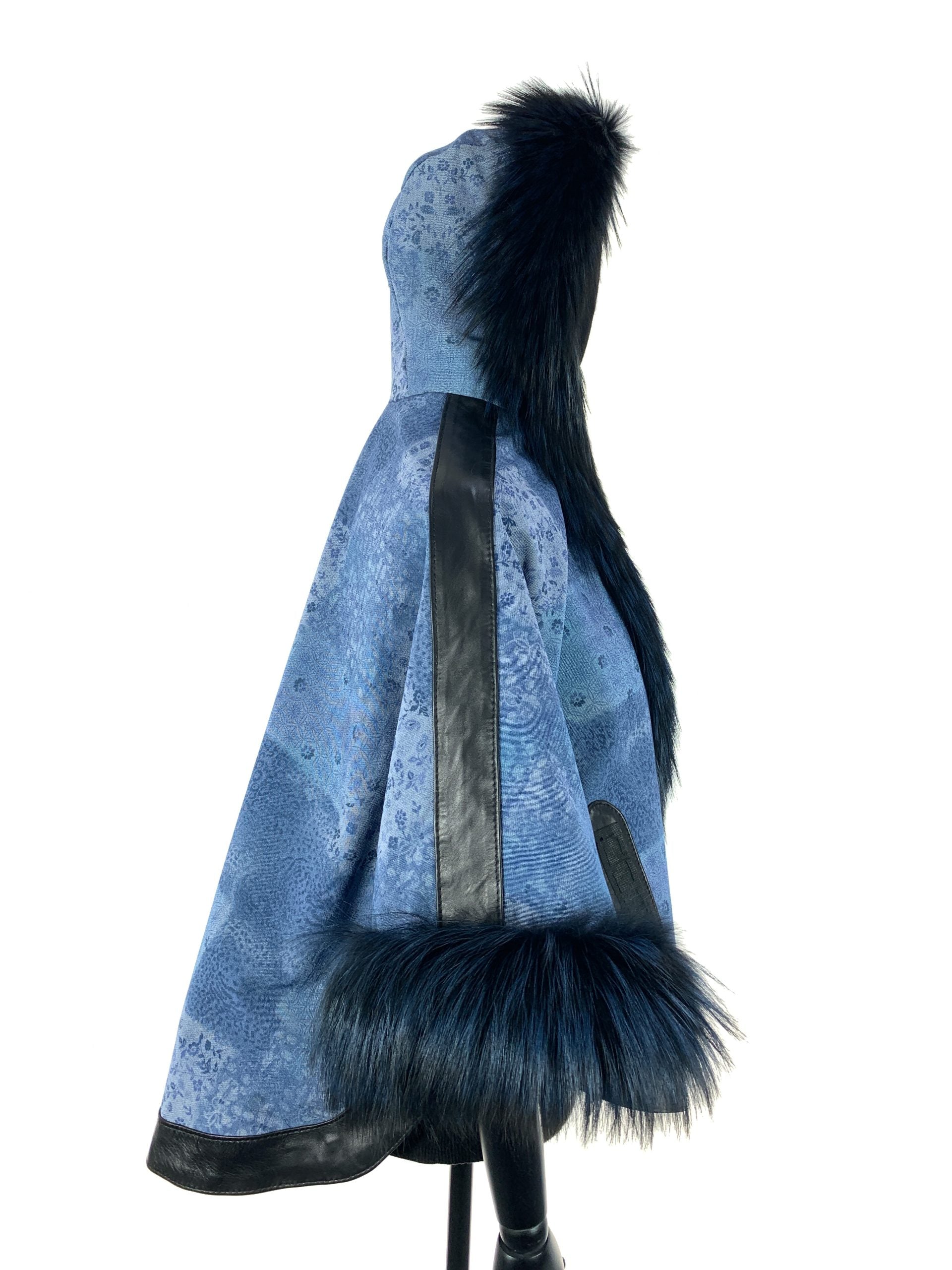 Select Blue Fox Trim Season Blue Denim With Black Leather Trim