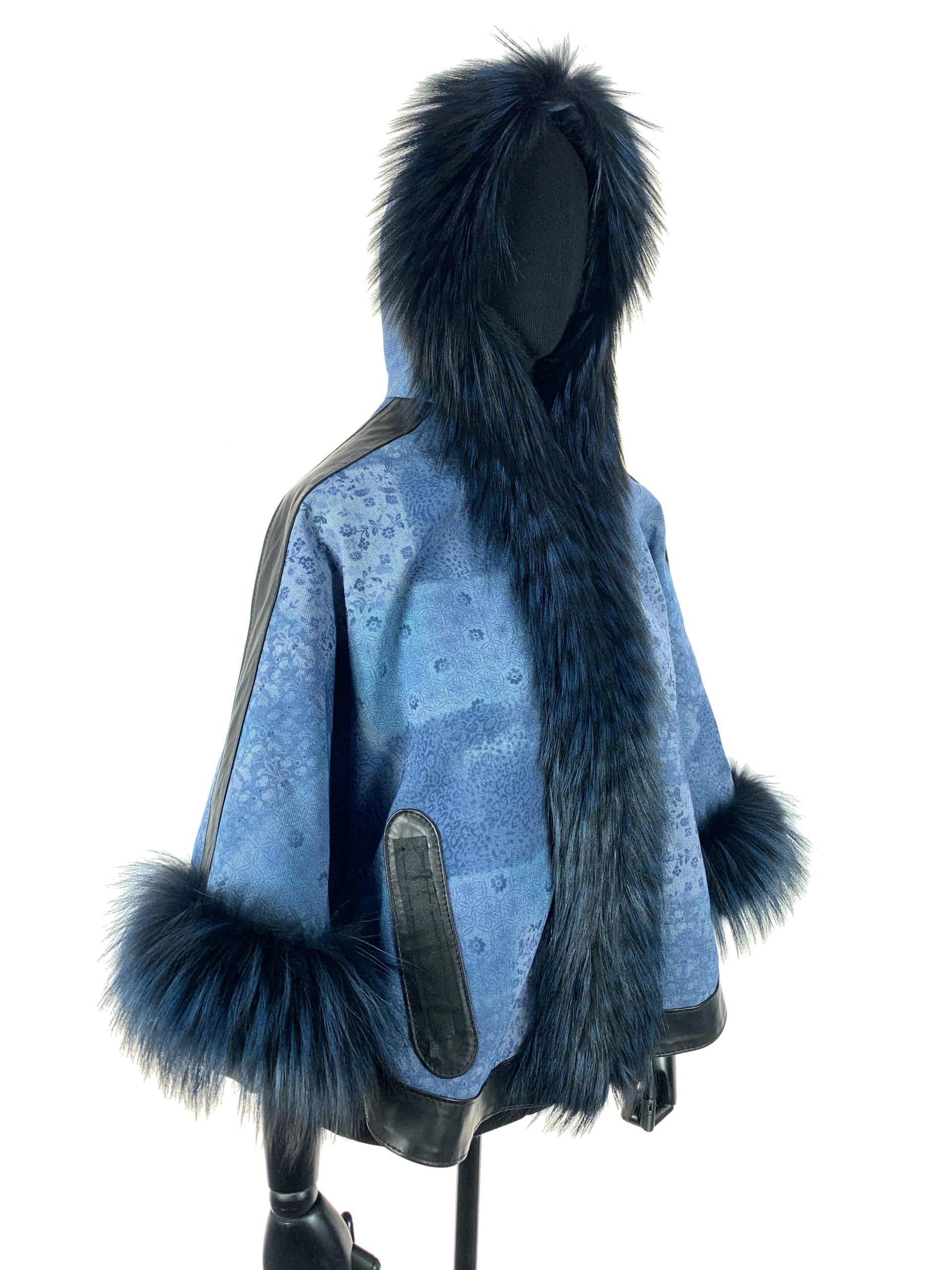 Select Blue Fox Trim Season Blue Denim With Black Leather Trim
