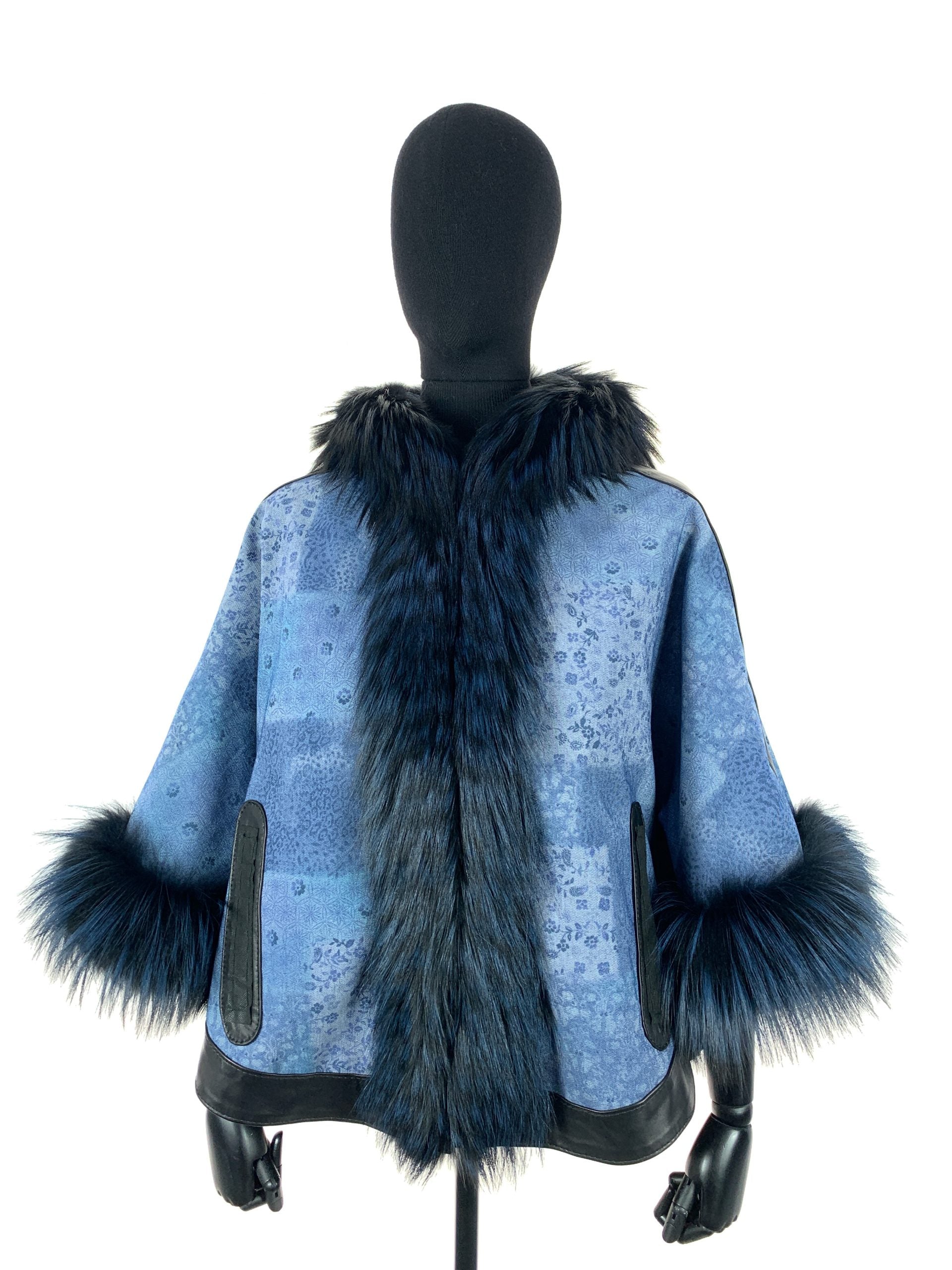 Select Blue Fox Trim Season Blue Denim With Black Leather Trim