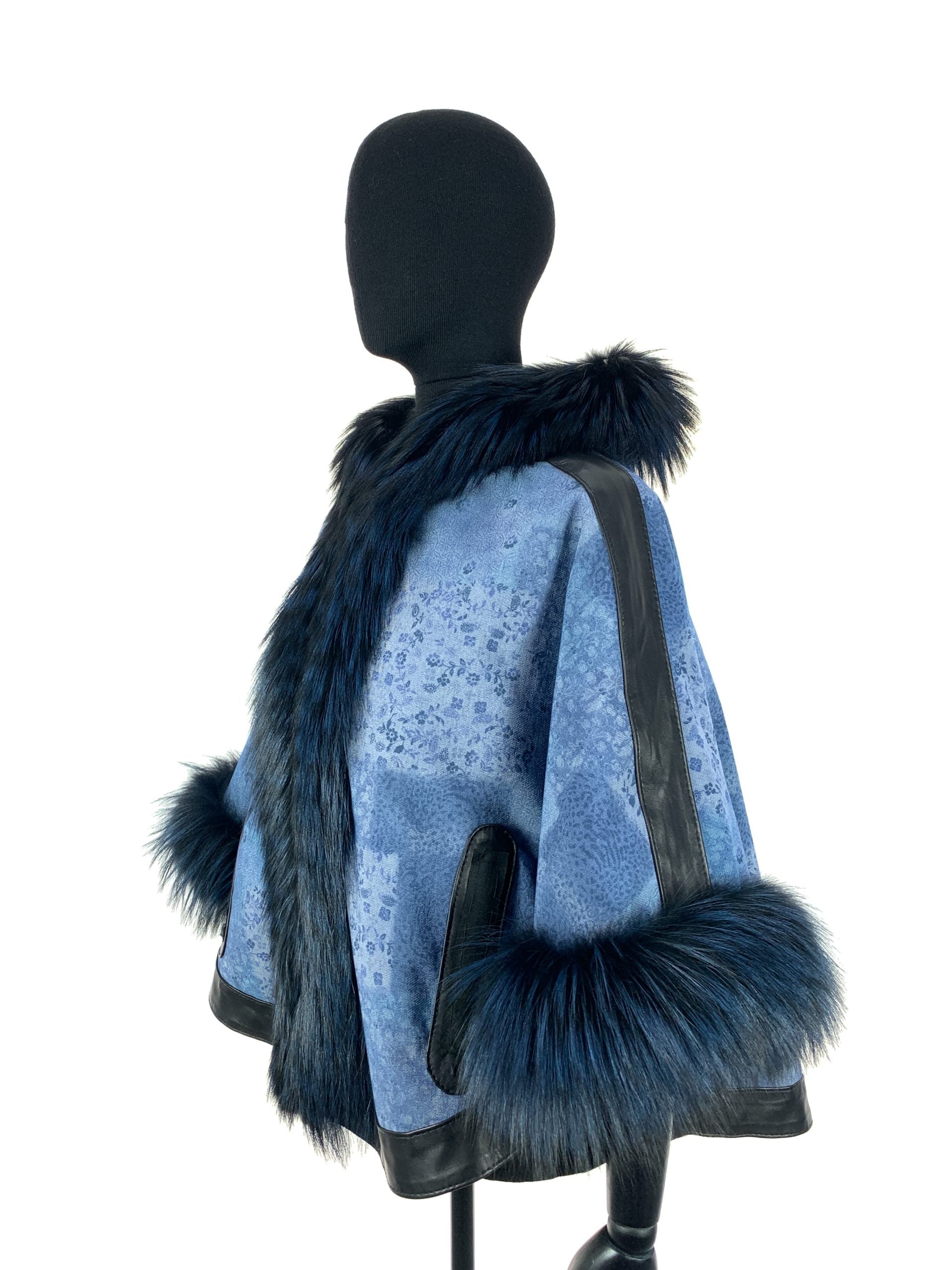 Select Blue Fox Trim Season Blue Denim With Black Leather Trim