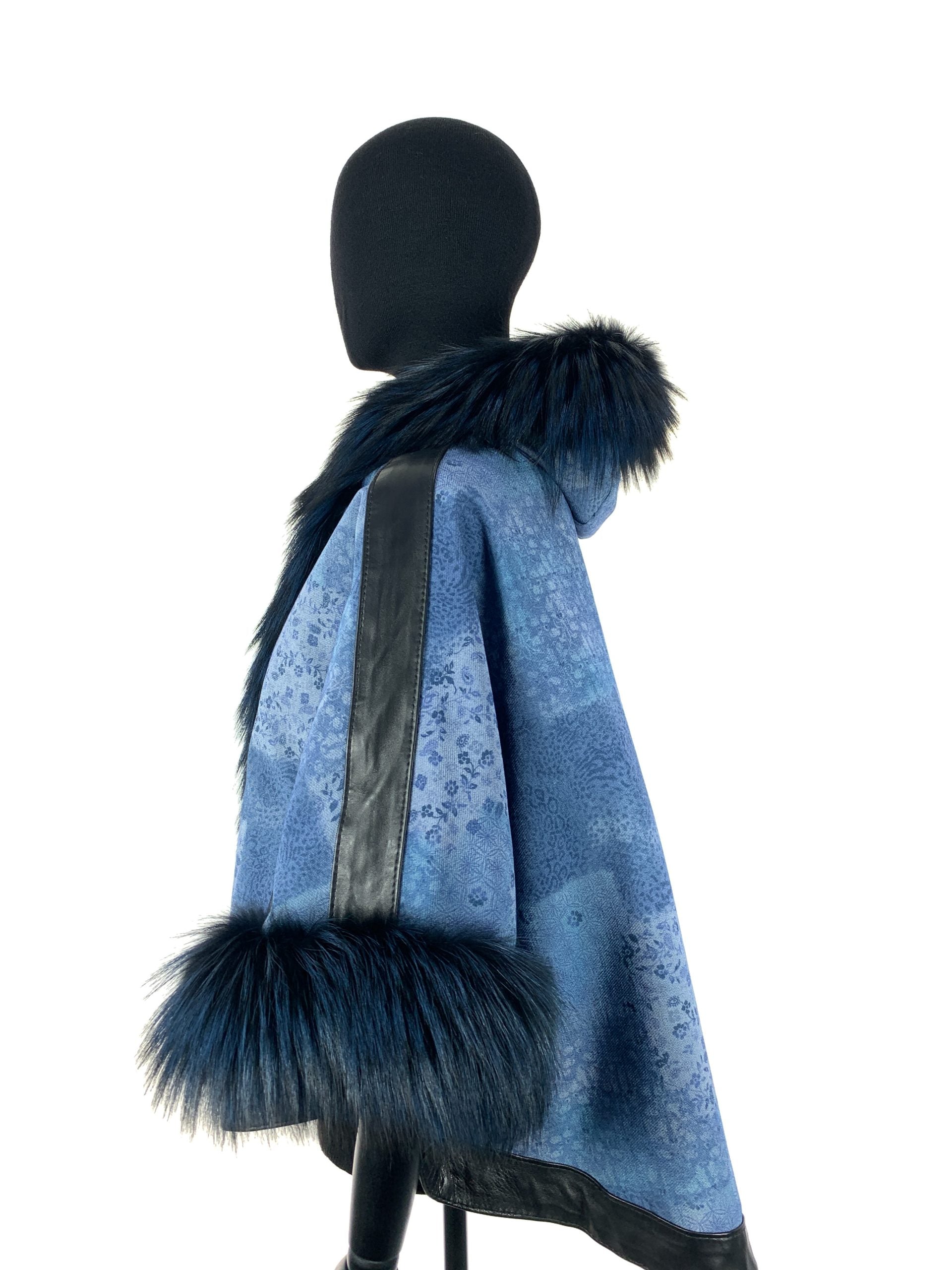Select Blue Fox Trim Season Blue Denim With Black Leather Trim