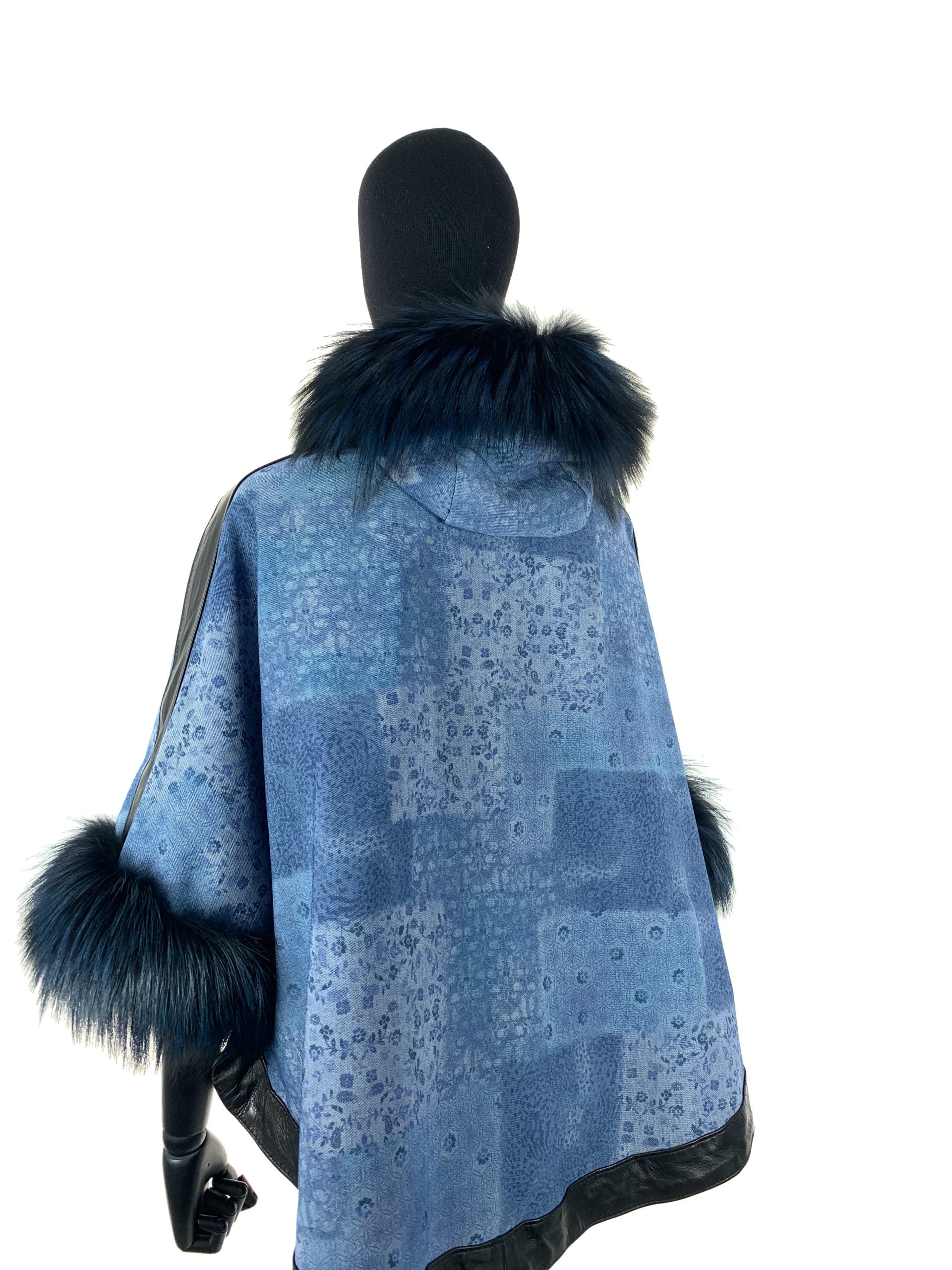 Select Blue Fox Trim Season Blue Denim With Black Leather Trim