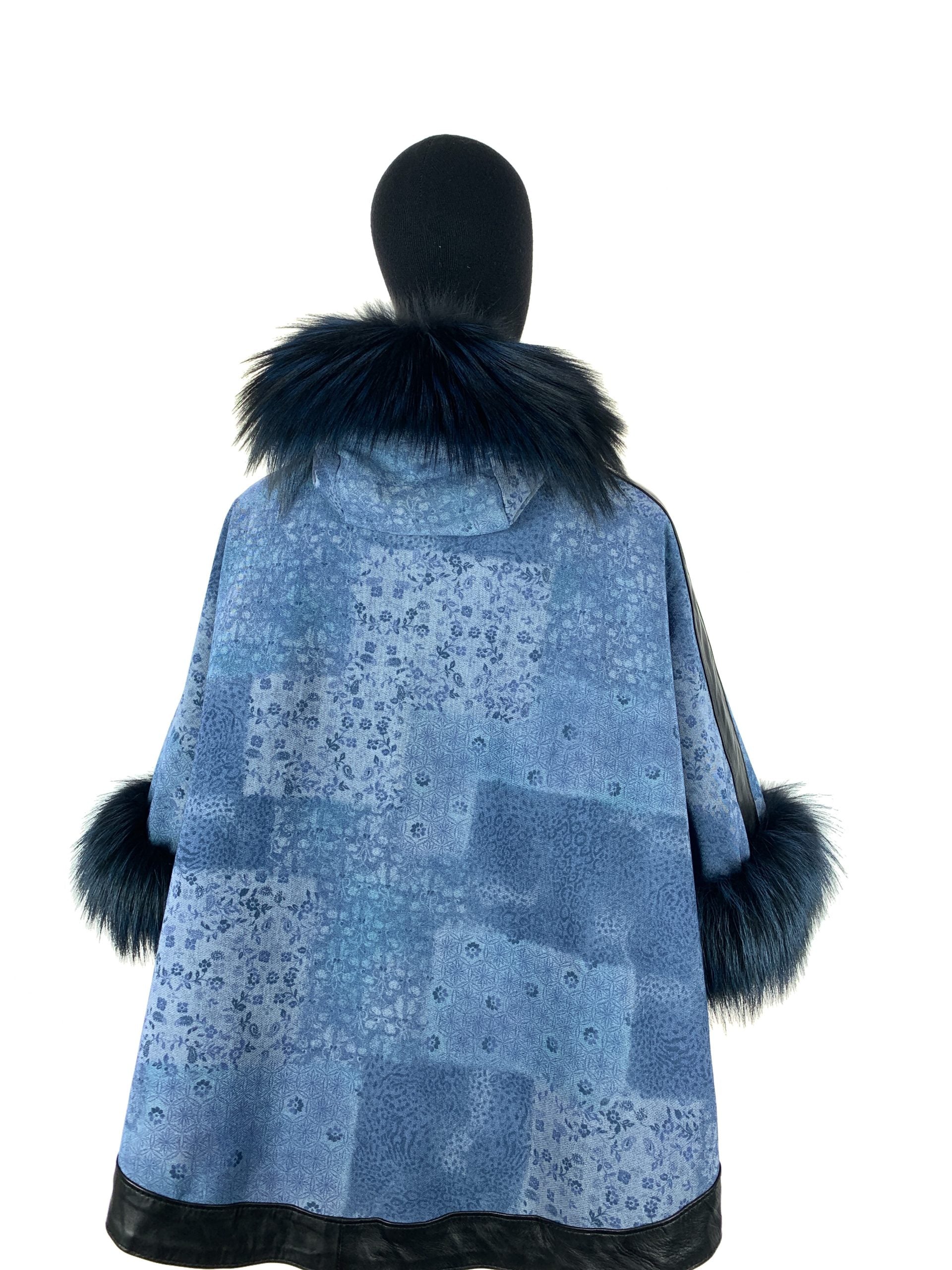 Select Blue Fox Trim Season Blue Denim With Black Leather Trim