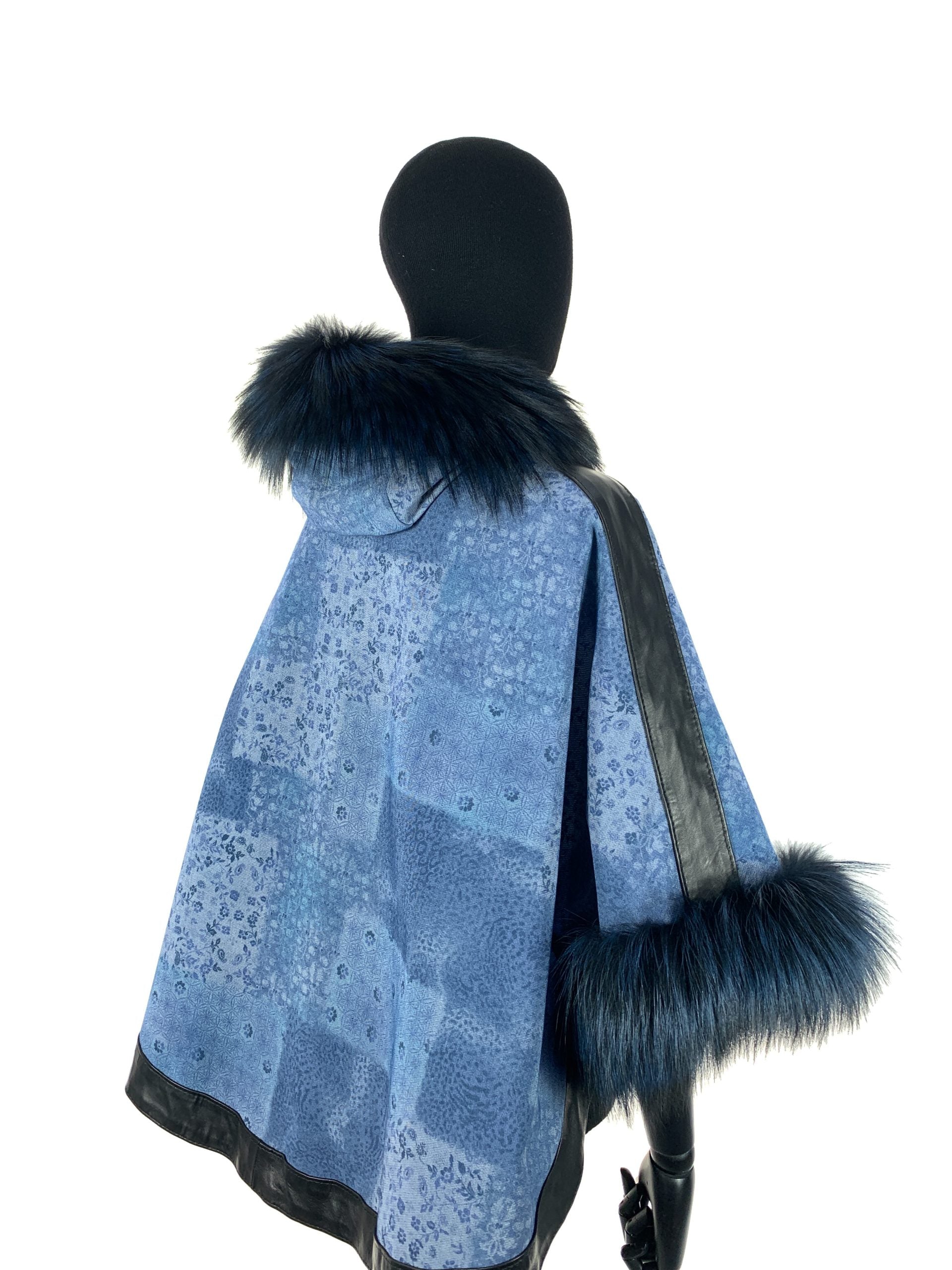 Select Blue Fox Trim Season Blue Denim With Black Leather Trim