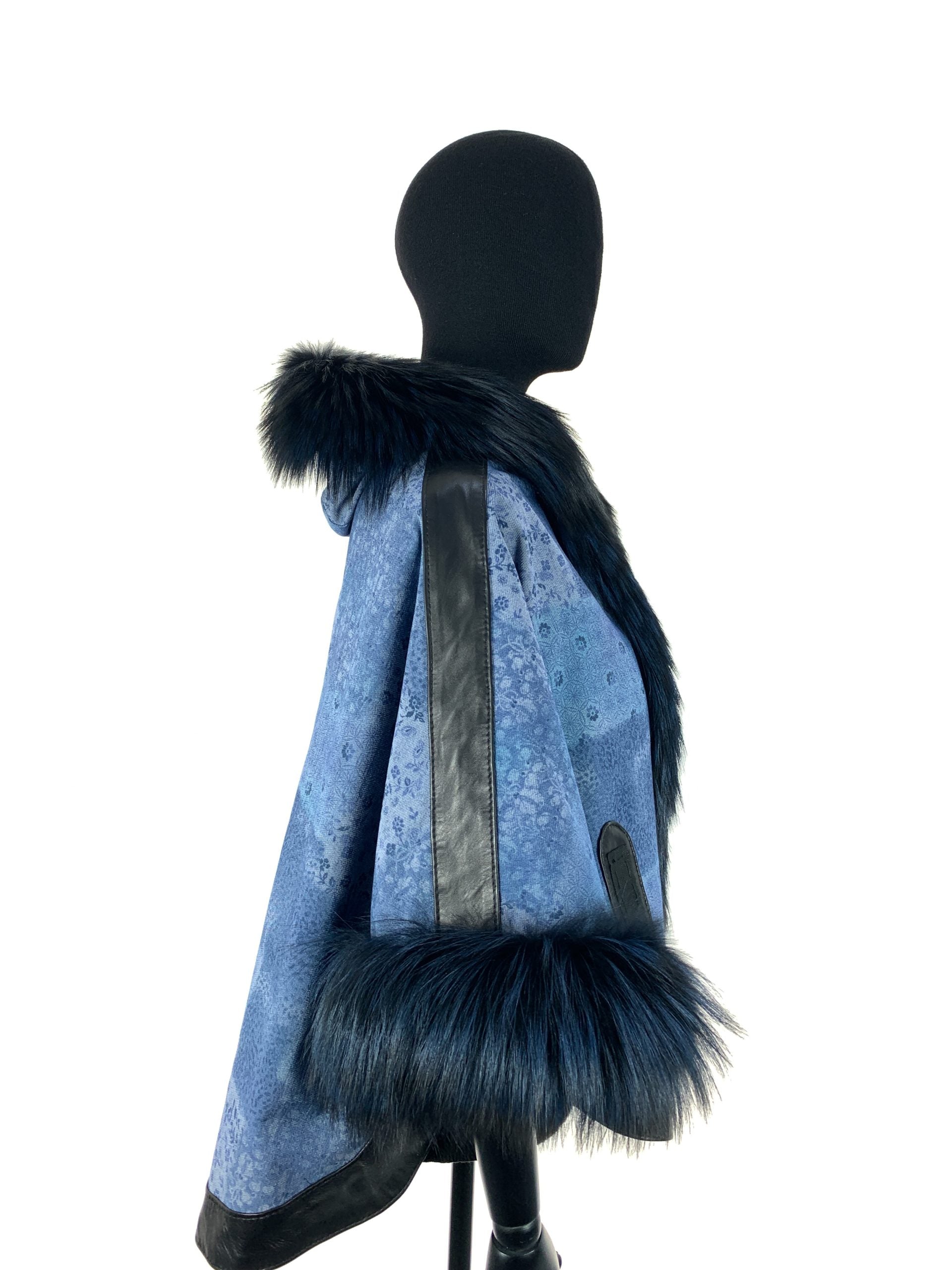 Select Blue Fox Trim Season Blue Denim With Black Leather Trim