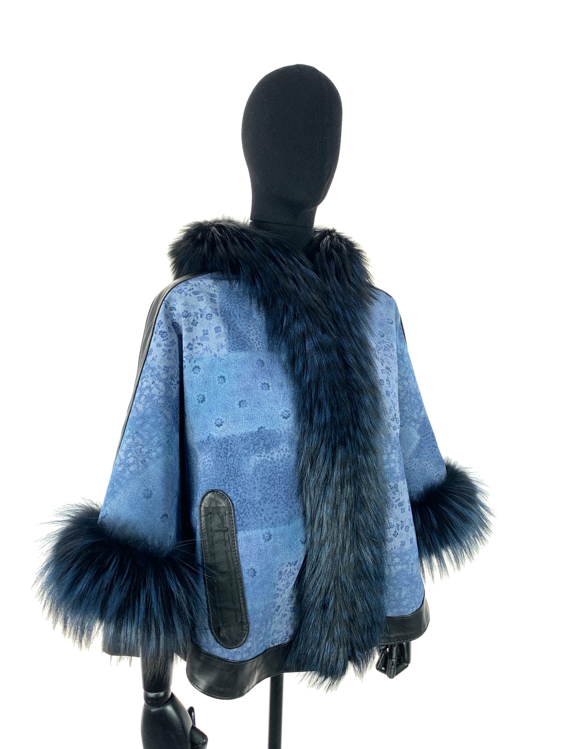 Select Blue Fox Trim Season Blue Denim With Black Leather Trim