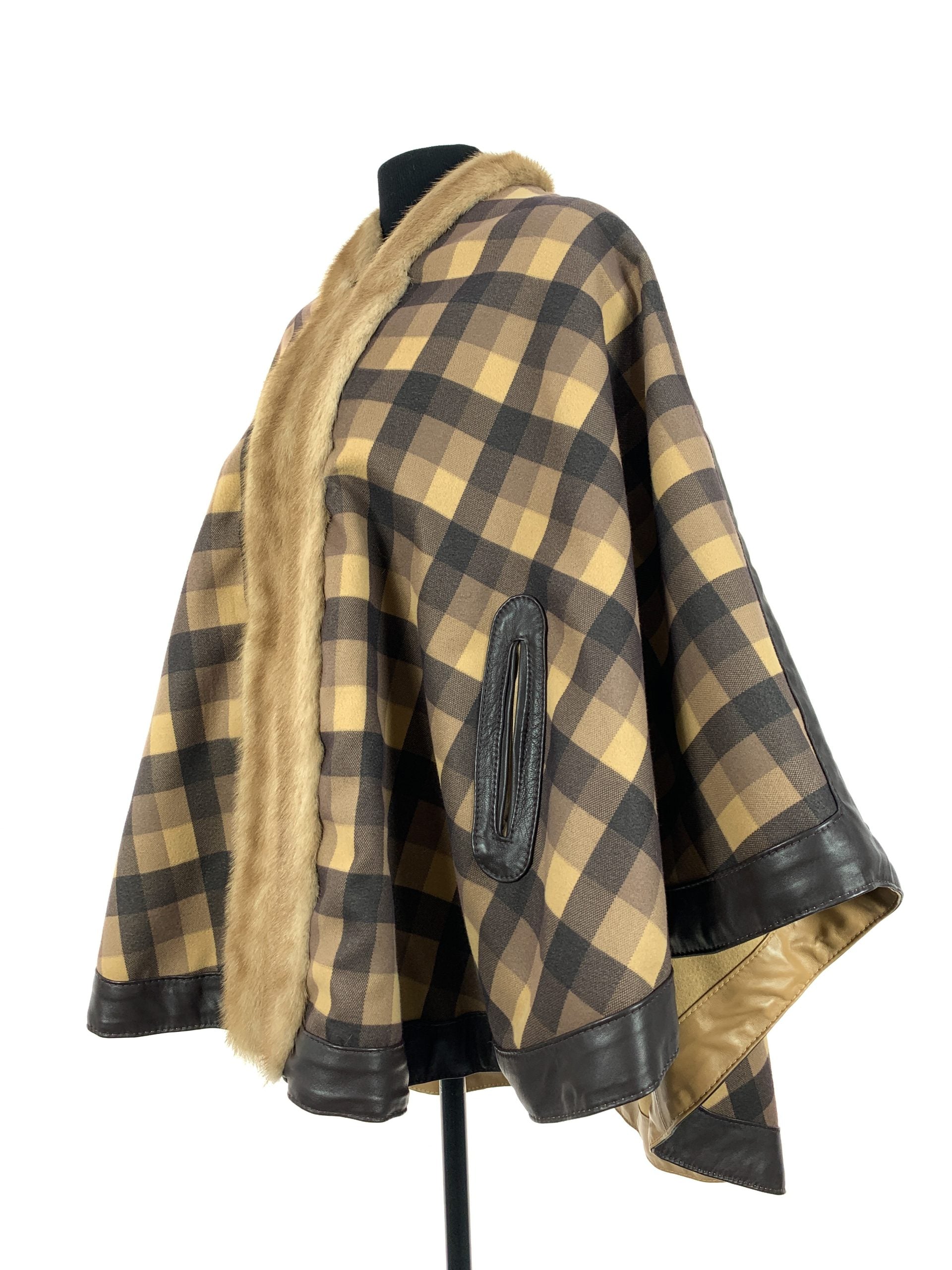 Tartan Brown block reversible with palomino mink trim