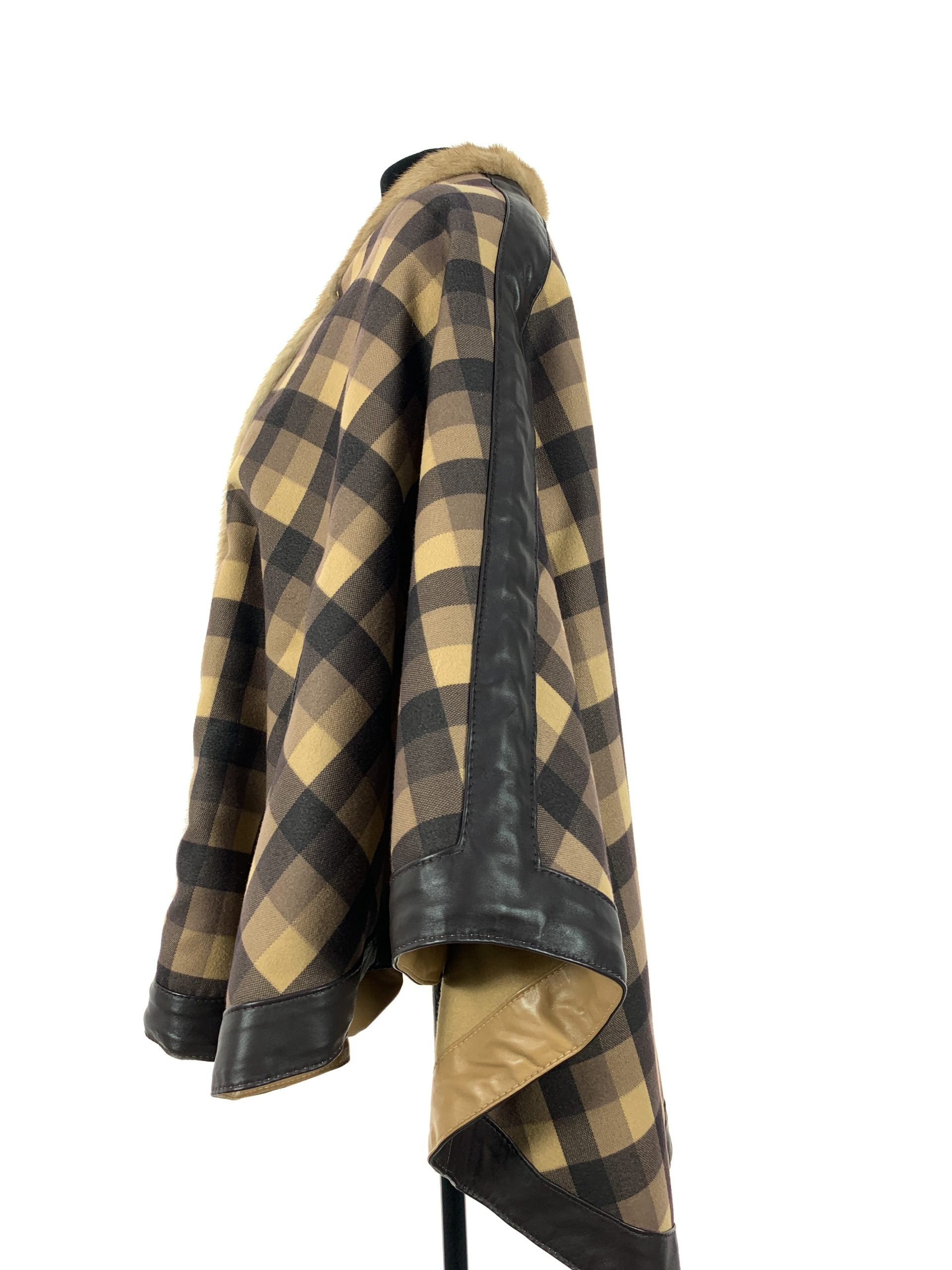 Tartan Brown block reversible with palomino mink trim