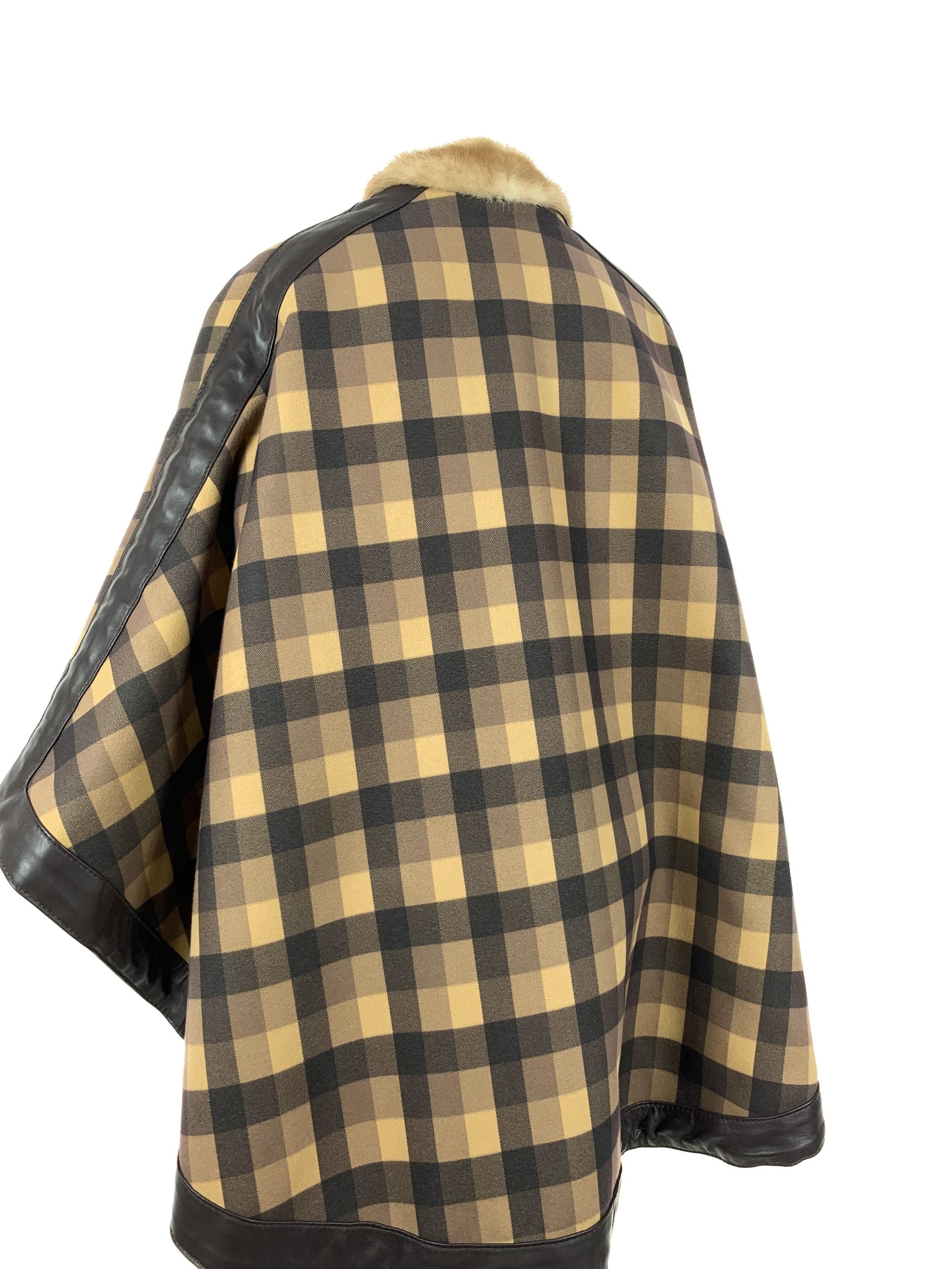 Tartan Brown block reversible with palomino mink trim